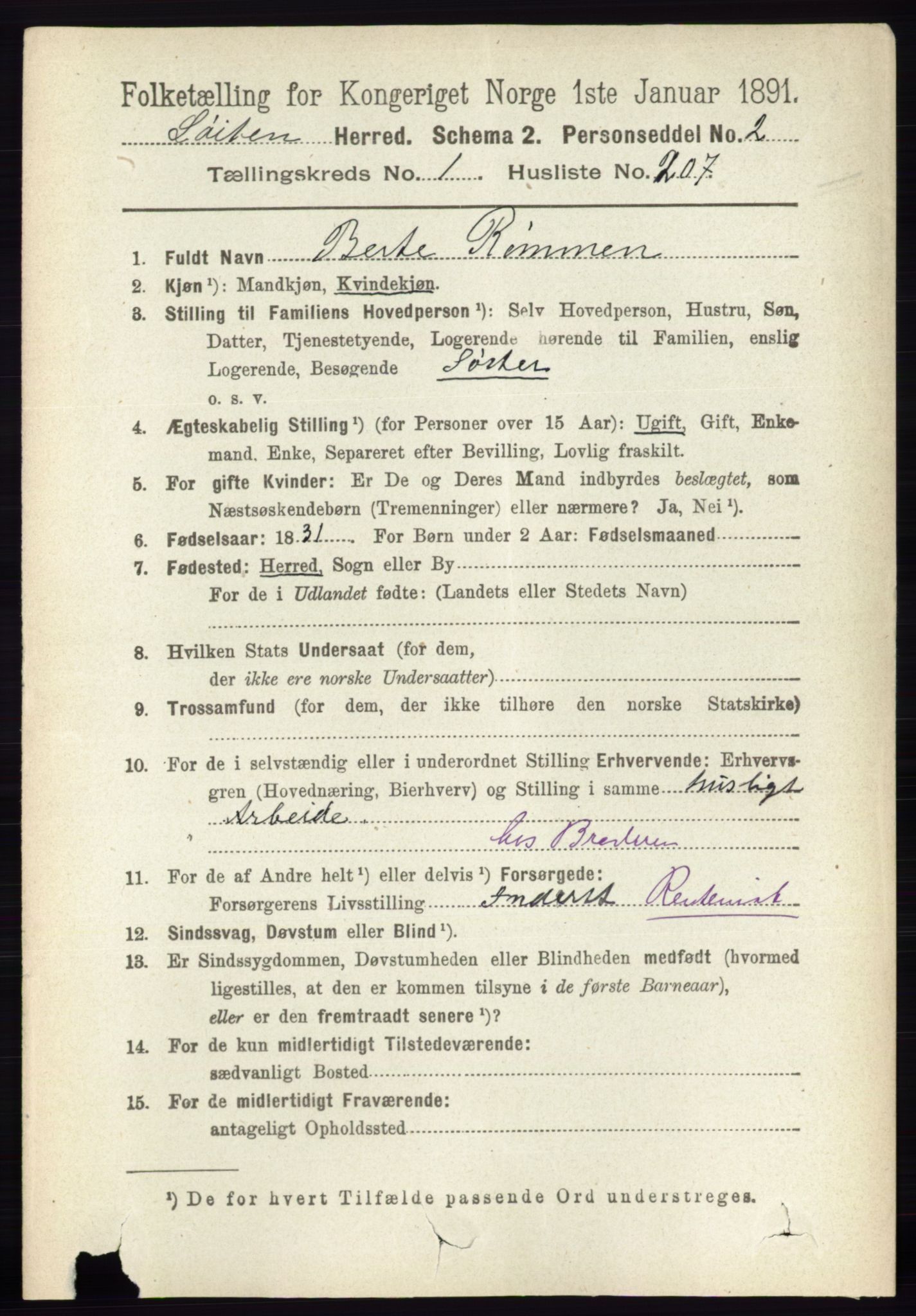 RA, 1891 census for 0415 Løten, 1891, p. 1367