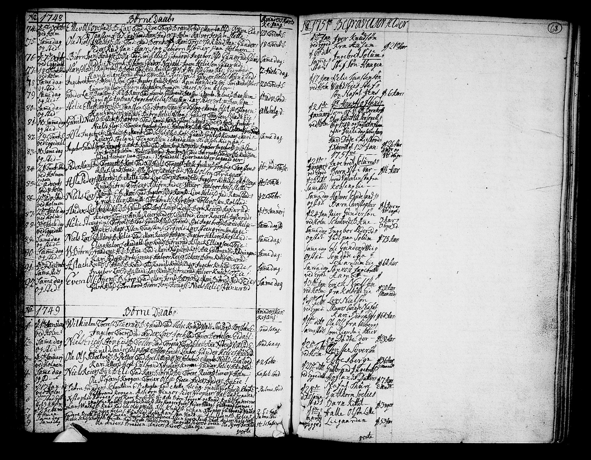 Sigdal kirkebøker, SAKO/A-245/F/Fa/L0001: Parish register (official) no. I 1, 1722-1777, p. 68