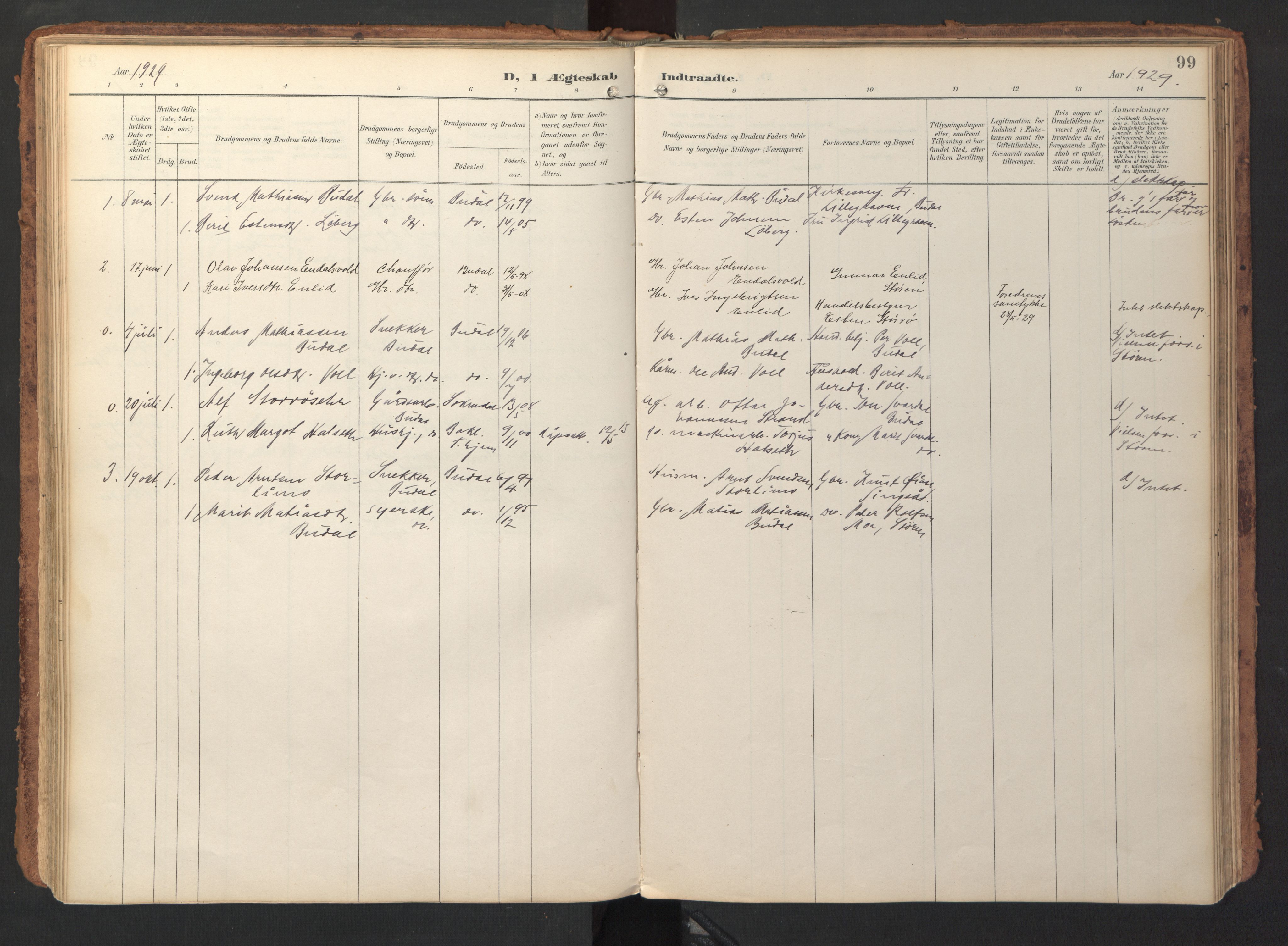 Ministerialprotokoller, klokkerbøker og fødselsregistre - Sør-Trøndelag, SAT/A-1456/690/L1050: Parish register (official) no. 690A01, 1889-1929, p. 99