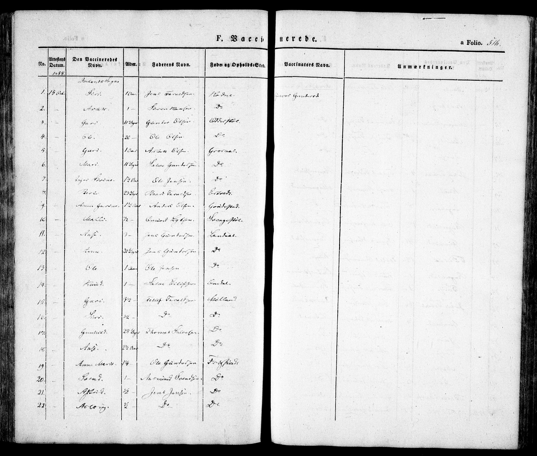 Evje sokneprestkontor, AV/SAK-1111-0008/F/Fa/Faa/L0005: Parish register (official) no. A 5, 1843-1865, p. 516