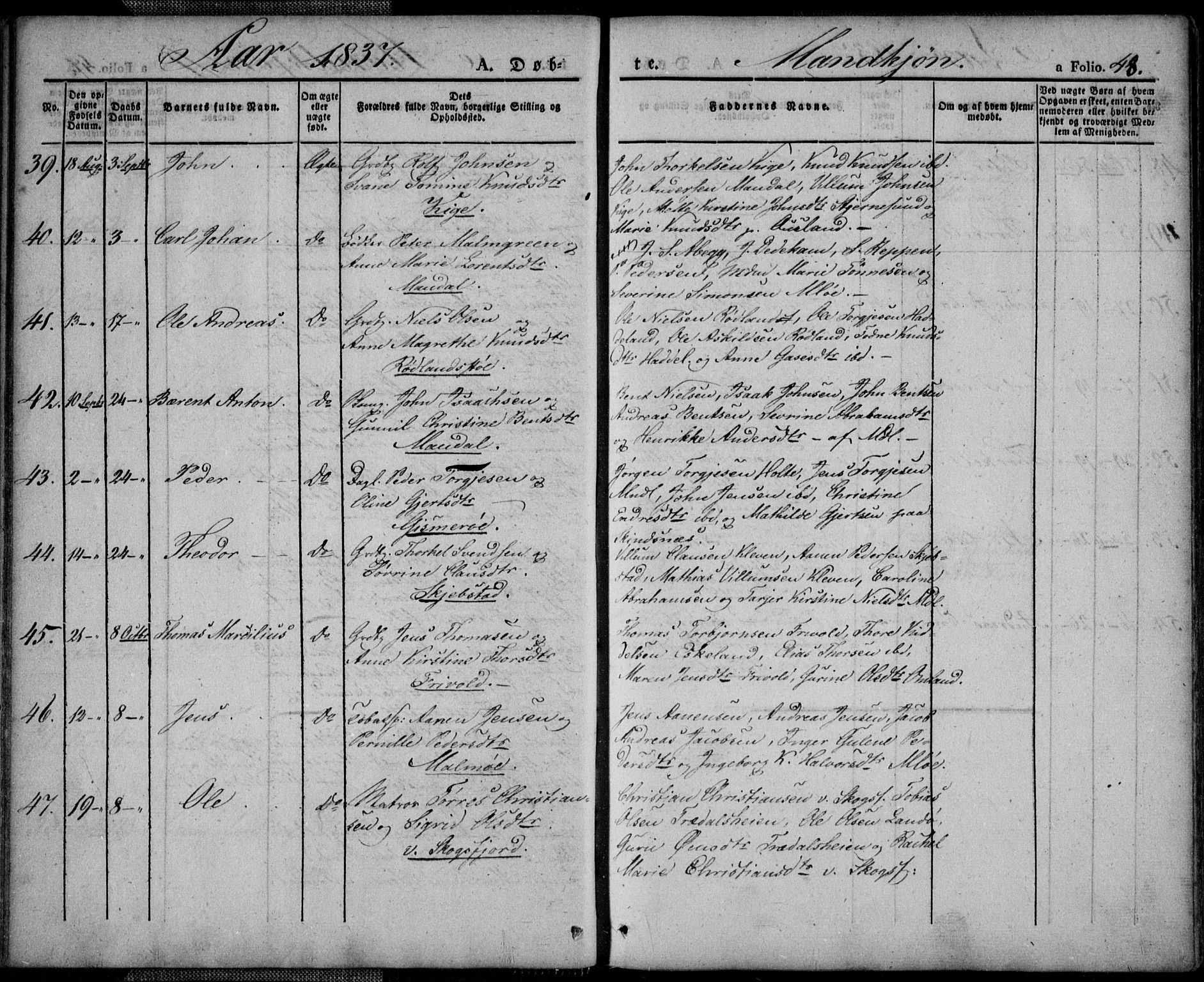 Mandal sokneprestkontor, AV/SAK-1111-0030/F/Fa/Faa/L0011: Parish register (official) no. A 11, 1830-1839, p. 48