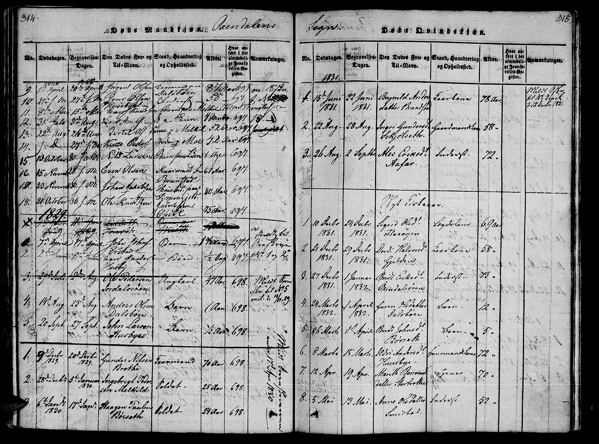 Ministerialprotokoller, klokkerbøker og fødselsregistre - Møre og Romsdal, SAT/A-1454/590/L1011: Parish register (official) no. 590A03 /3, 1819-1832, p. 314-315