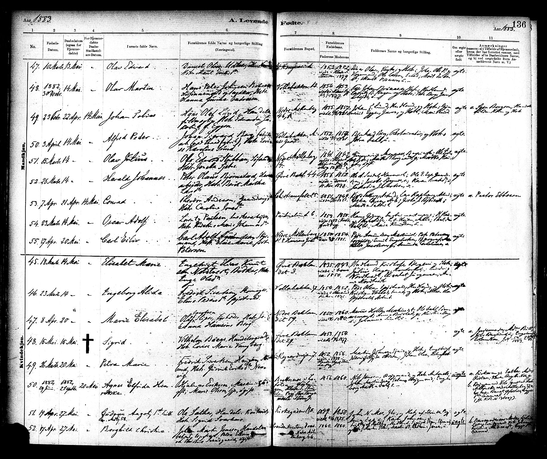 Ministerialprotokoller, klokkerbøker og fødselsregistre - Sør-Trøndelag, AV/SAT-A-1456/604/L0188: Parish register (official) no. 604A09, 1878-1892, p. 136