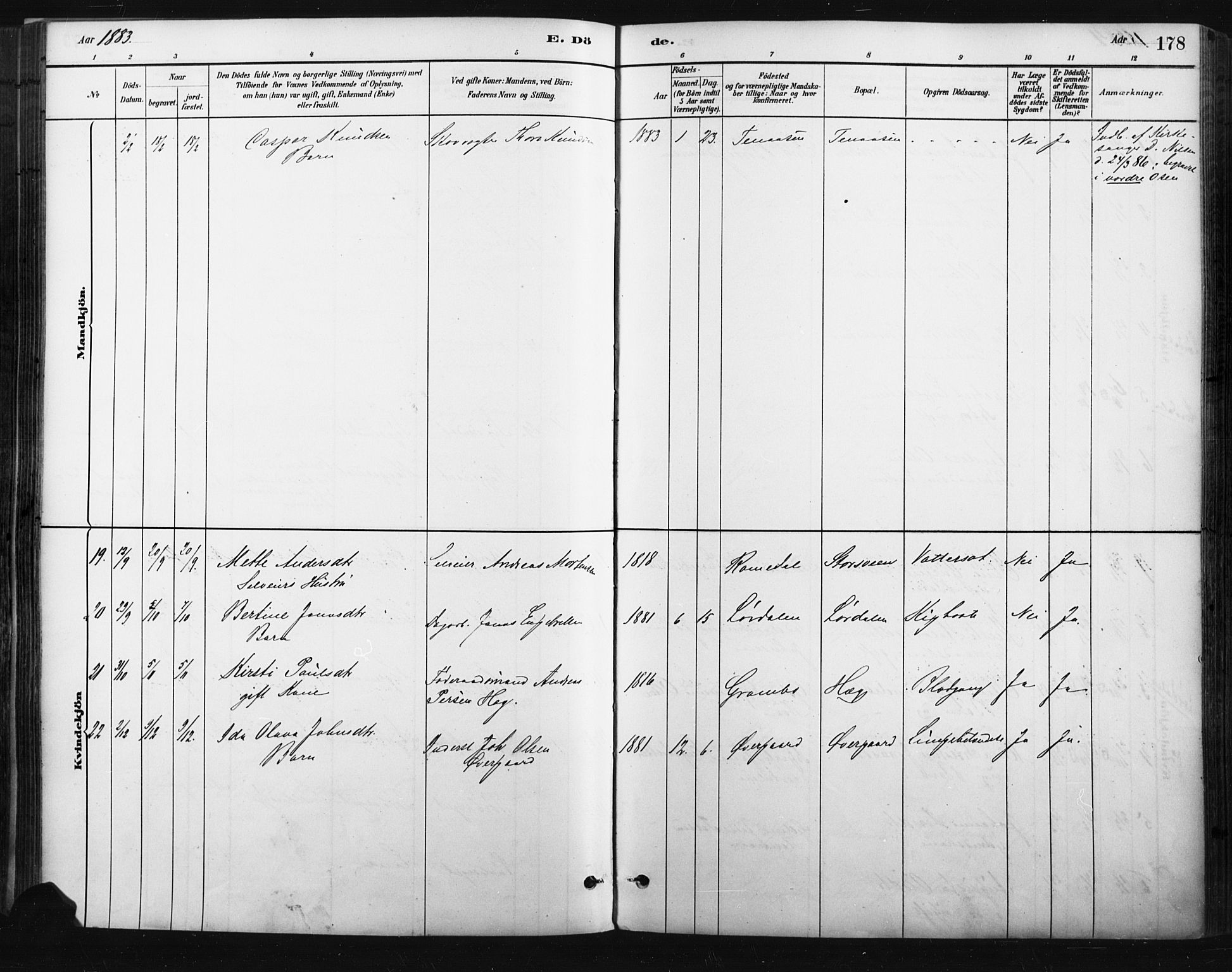 Trysil prestekontor, SAH/PREST-046/H/Ha/Haa/L0009: Parish register (official) no. 9, 1881-1897, p. 178