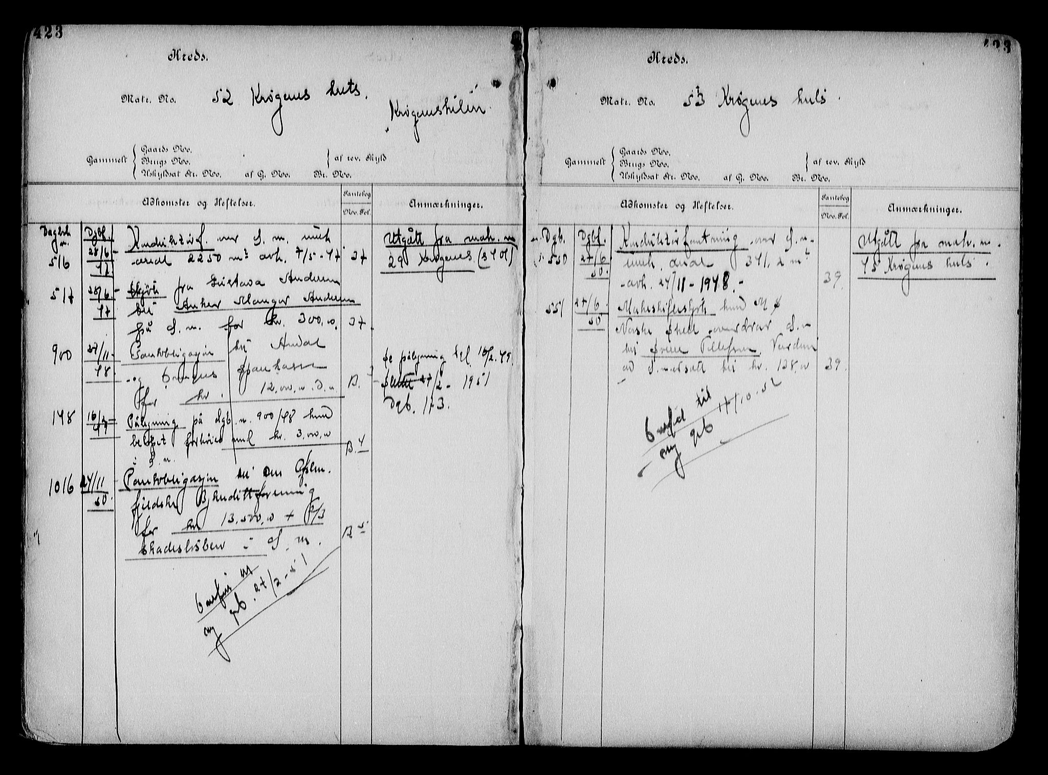 Arendal byfogd, AV/SAK-1222-0001/G/Ga/L0015: Mortgage register no. 13, 1860-1960, p. 423