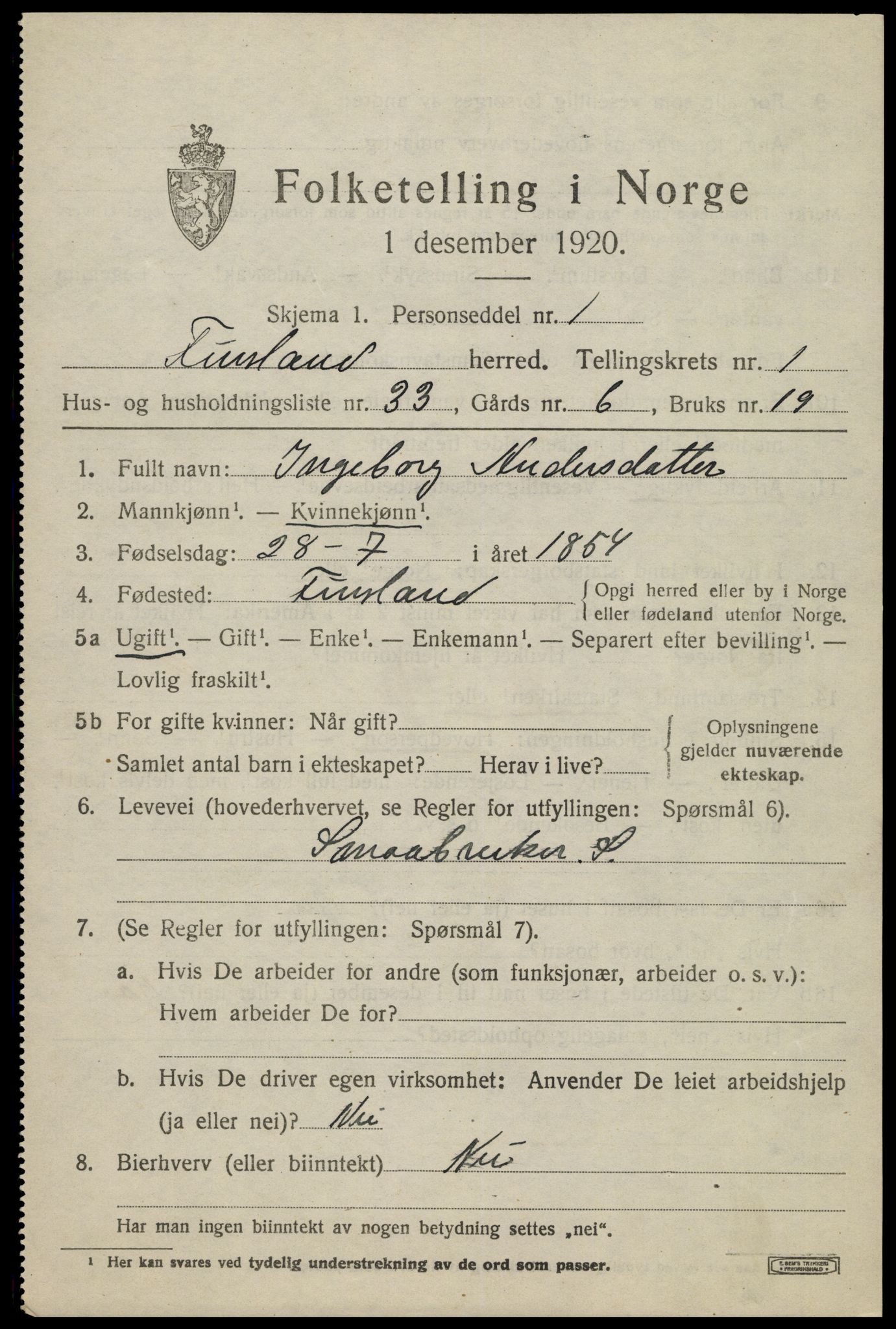 SAK, 1920 census for Finsland, 1920, p. 718