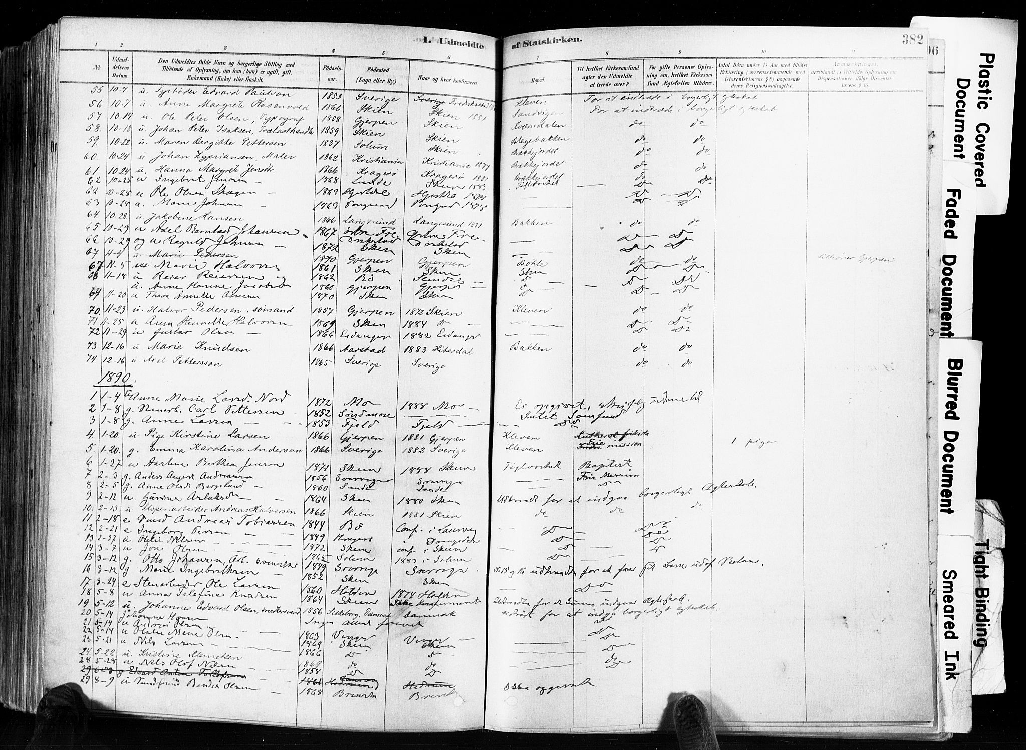 Skien kirkebøker, AV/SAKO-A-302/F/Fa/L0009: Parish register (official) no. 9, 1878-1890, p. 382