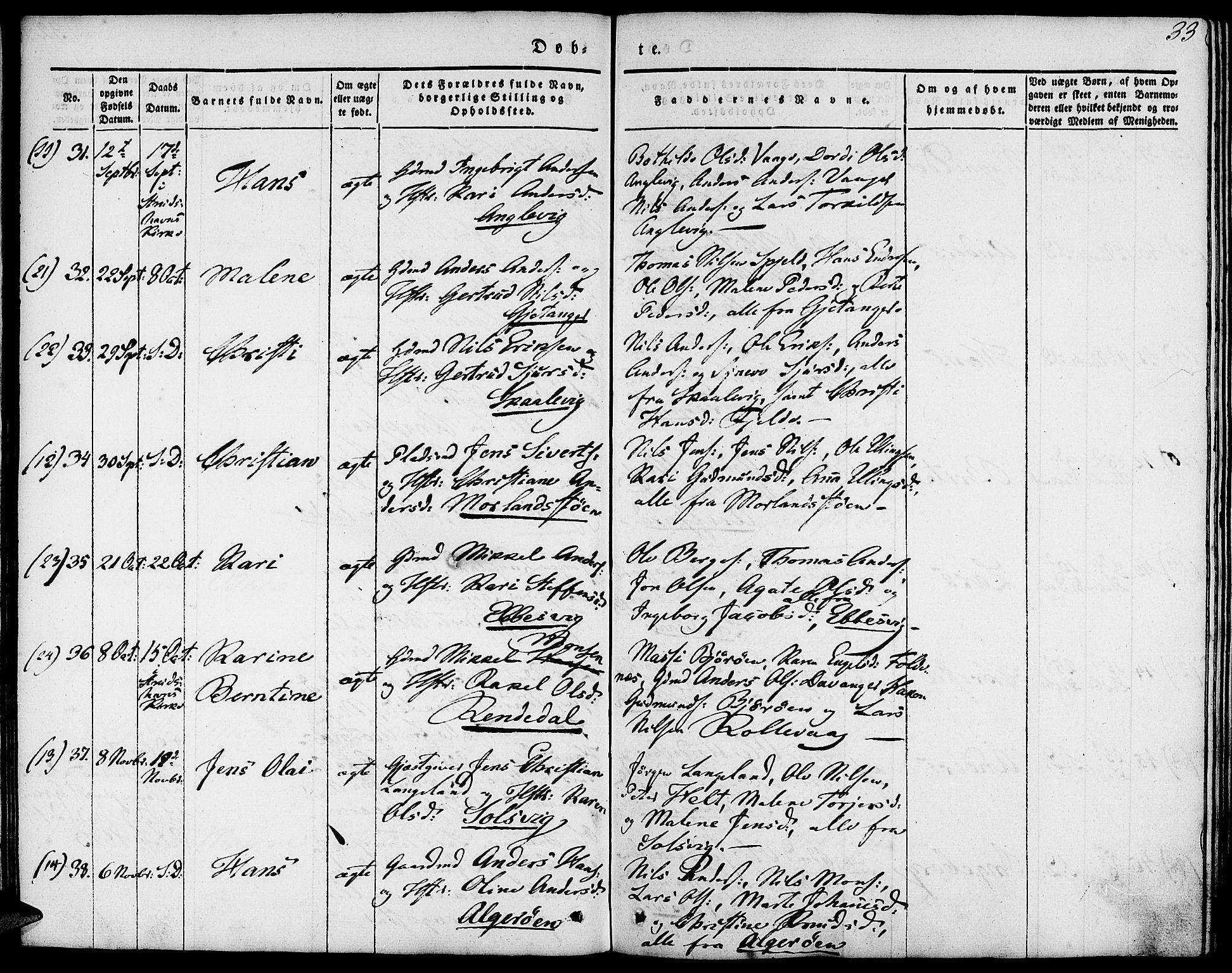 Fjell sokneprestembete, AV/SAB-A-75301/H/Haa: Parish register (official) no. A 1, 1835-1850, p. 33