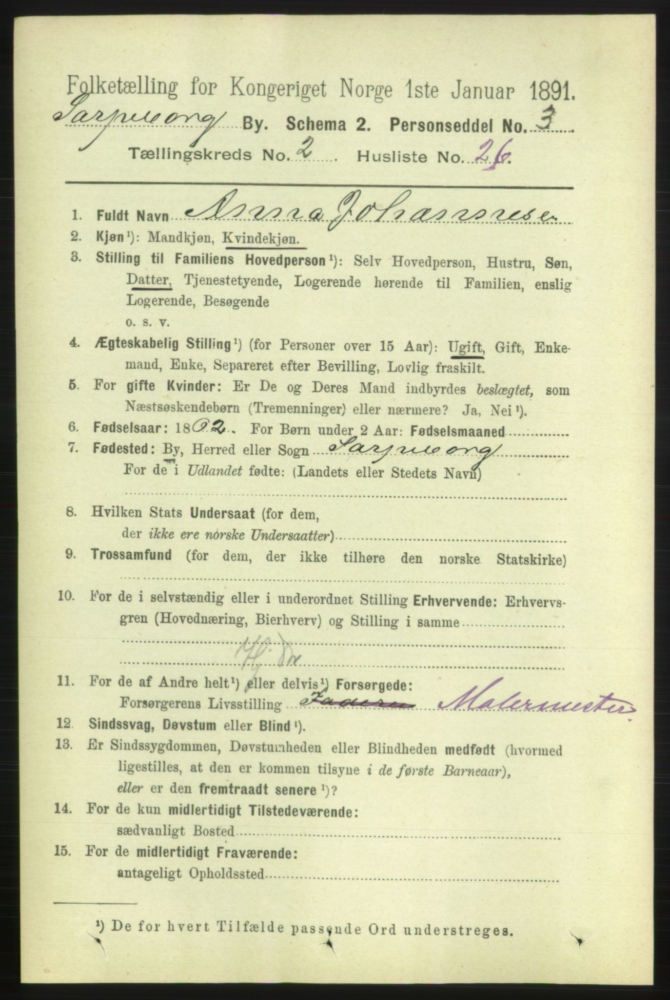 RA, 1891 census for 0102 Sarpsborg, 1891, p. 1520