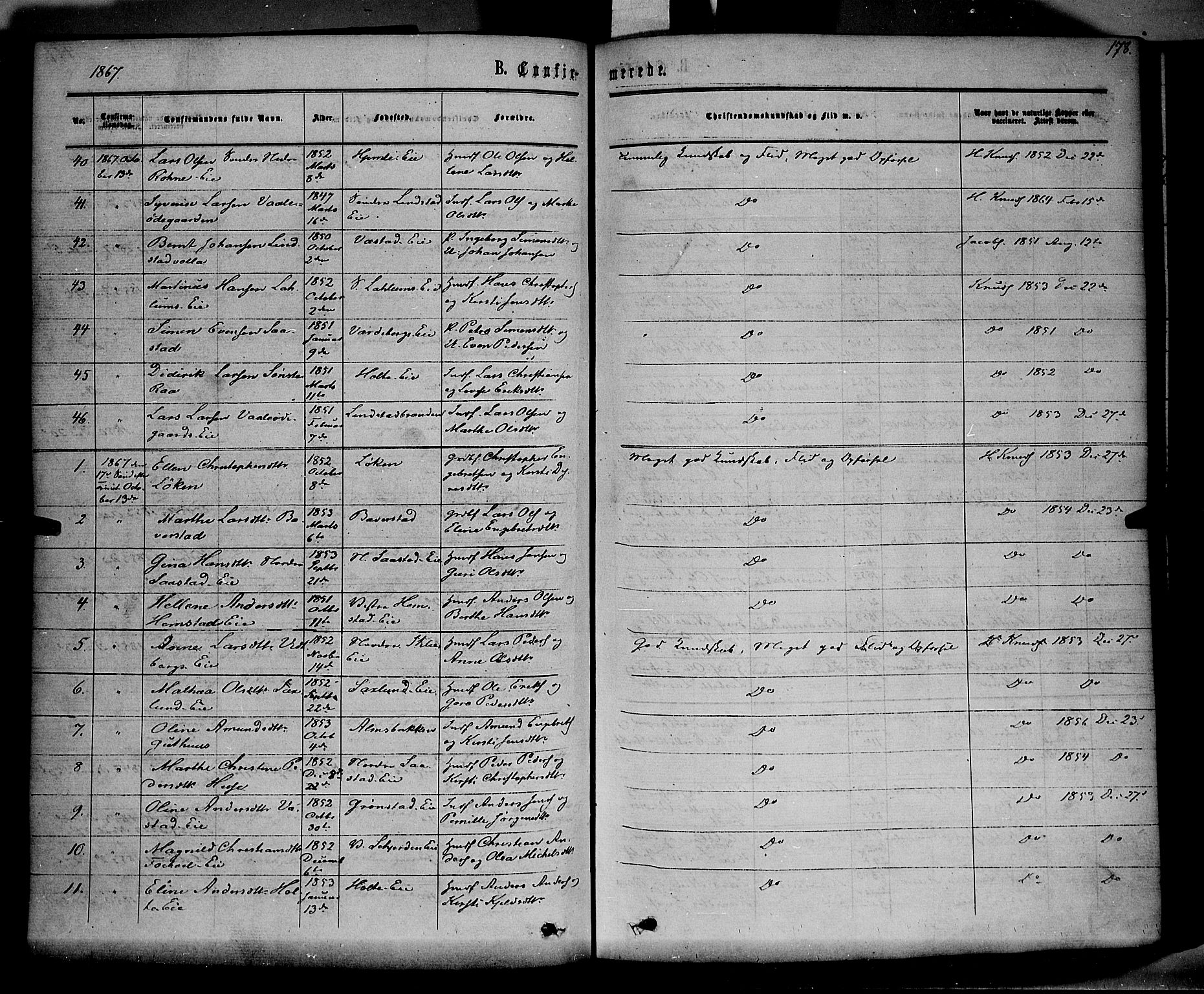 Stange prestekontor, SAH/PREST-002/K/L0013: Parish register (official) no. 13, 1862-1879, p. 178
