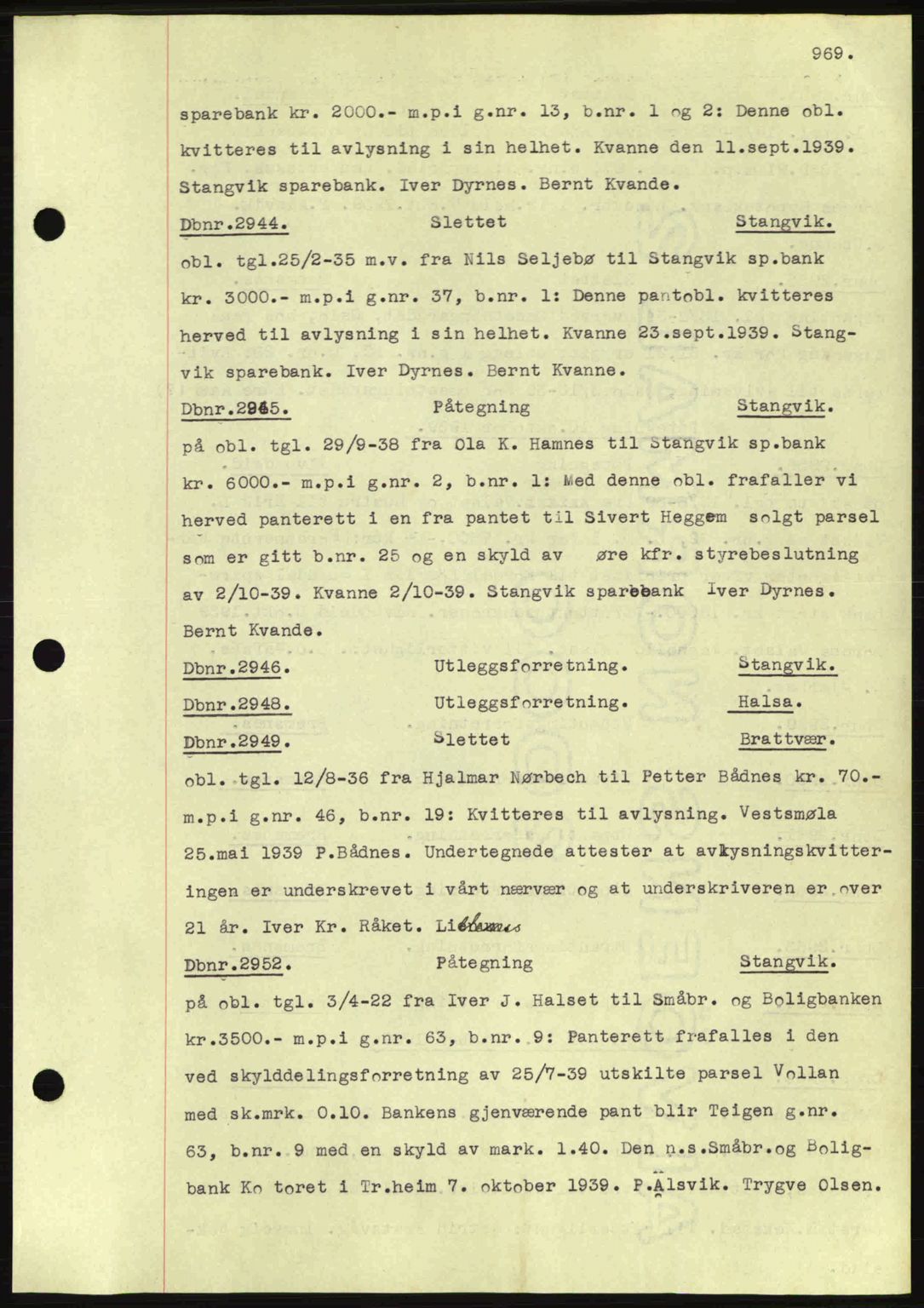 Nordmøre sorenskriveri, AV/SAT-A-4132/1/2/2Ca: Mortgage book no. C80, 1936-1939, Diary no: : 2944/1939