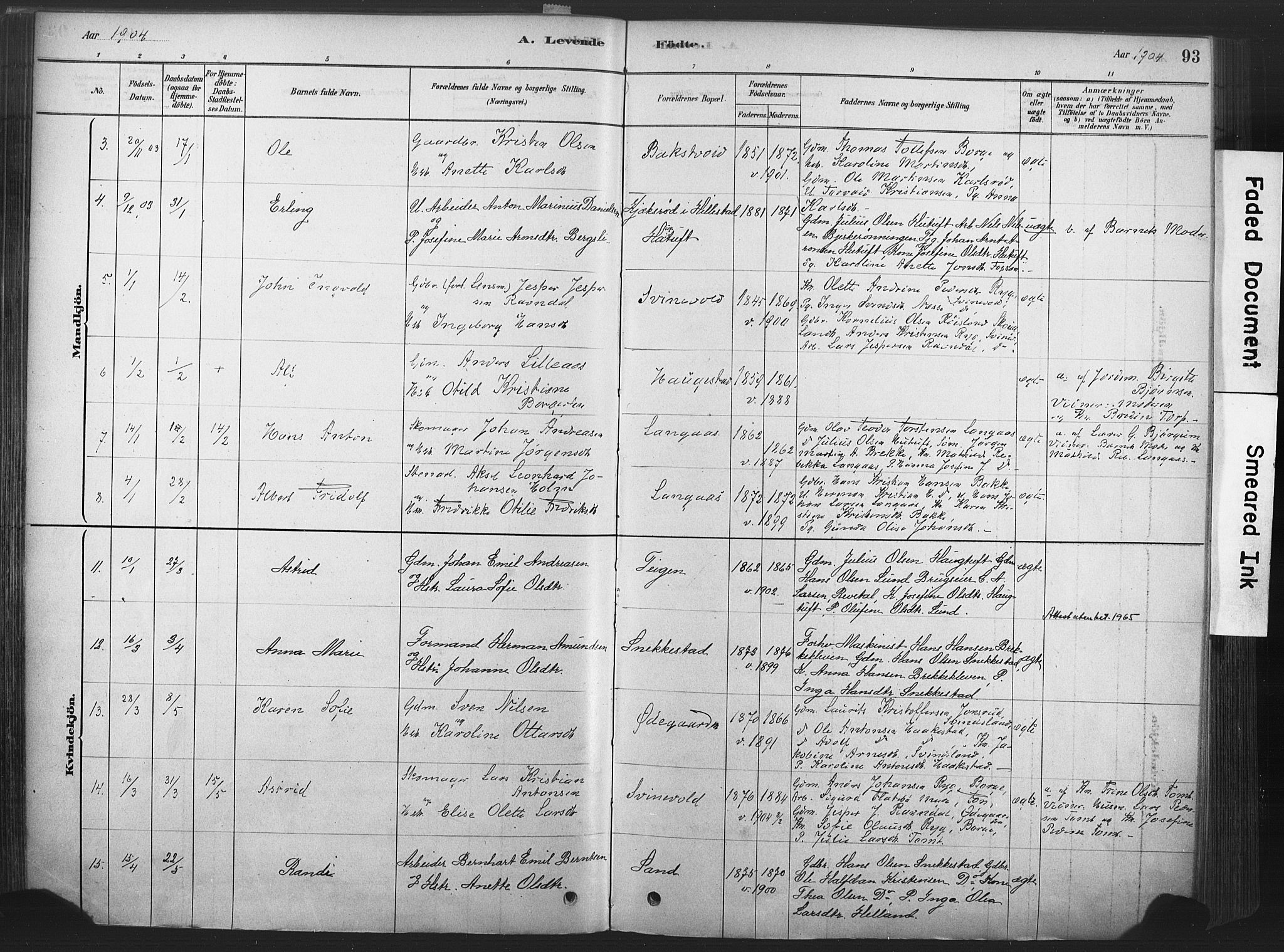 Våle kirkebøker, AV/SAKO-A-334/F/Fa/L0011: Parish register (official) no. I 11, 1878-1906, p. 93