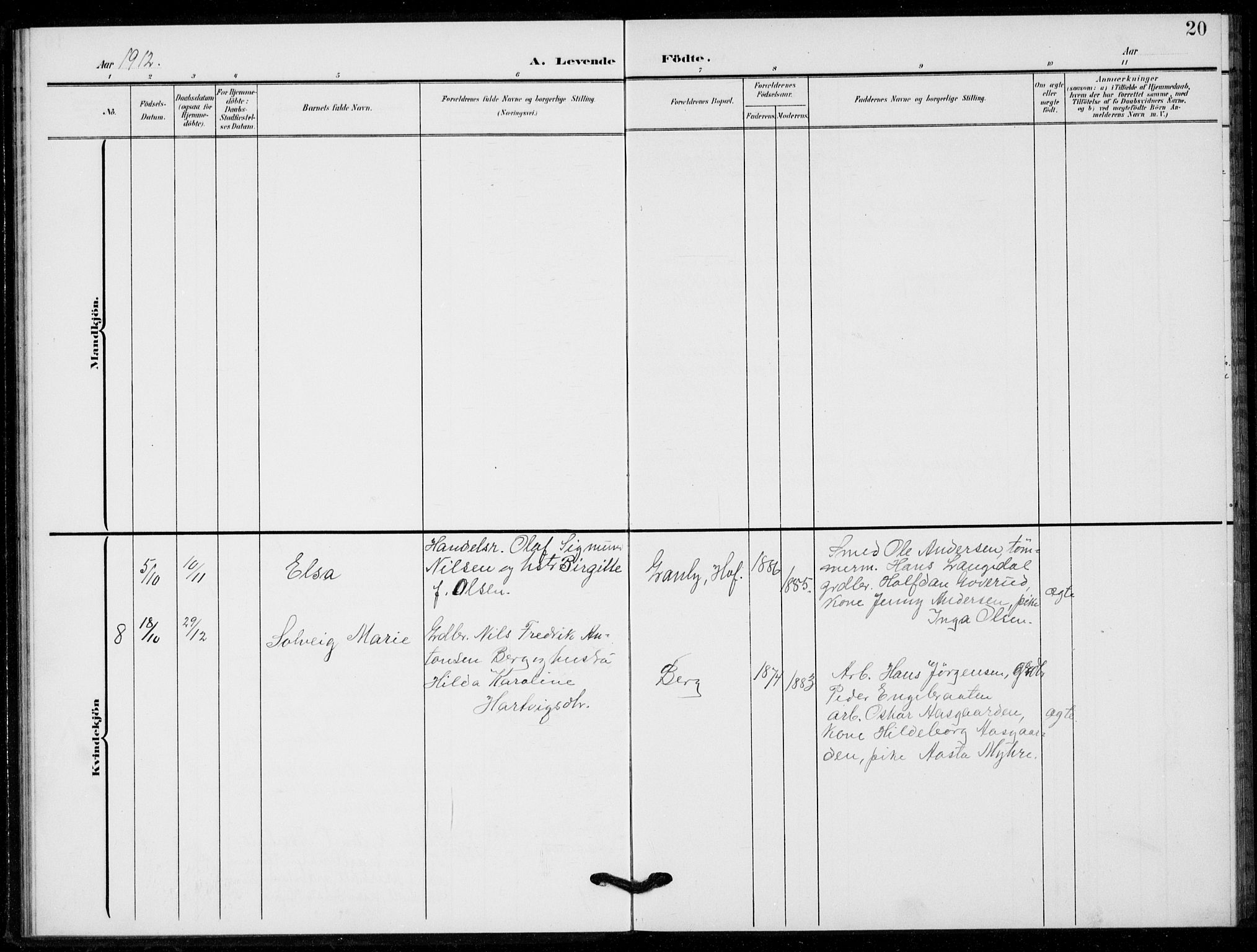 Hof kirkebøker, AV/SAKO-A-64/G/Gb/L0003: Parish register (copy) no. II 3, 1902-1917, p. 20