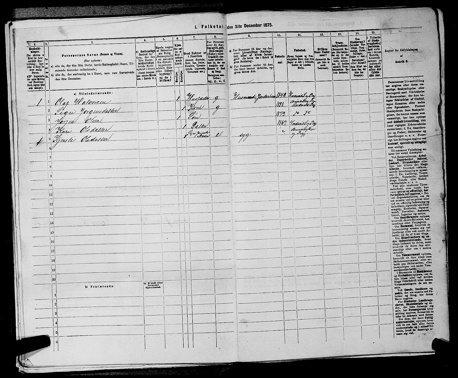 SAKO, 1875 census for 0829P Kviteseid, 1875, p. 825