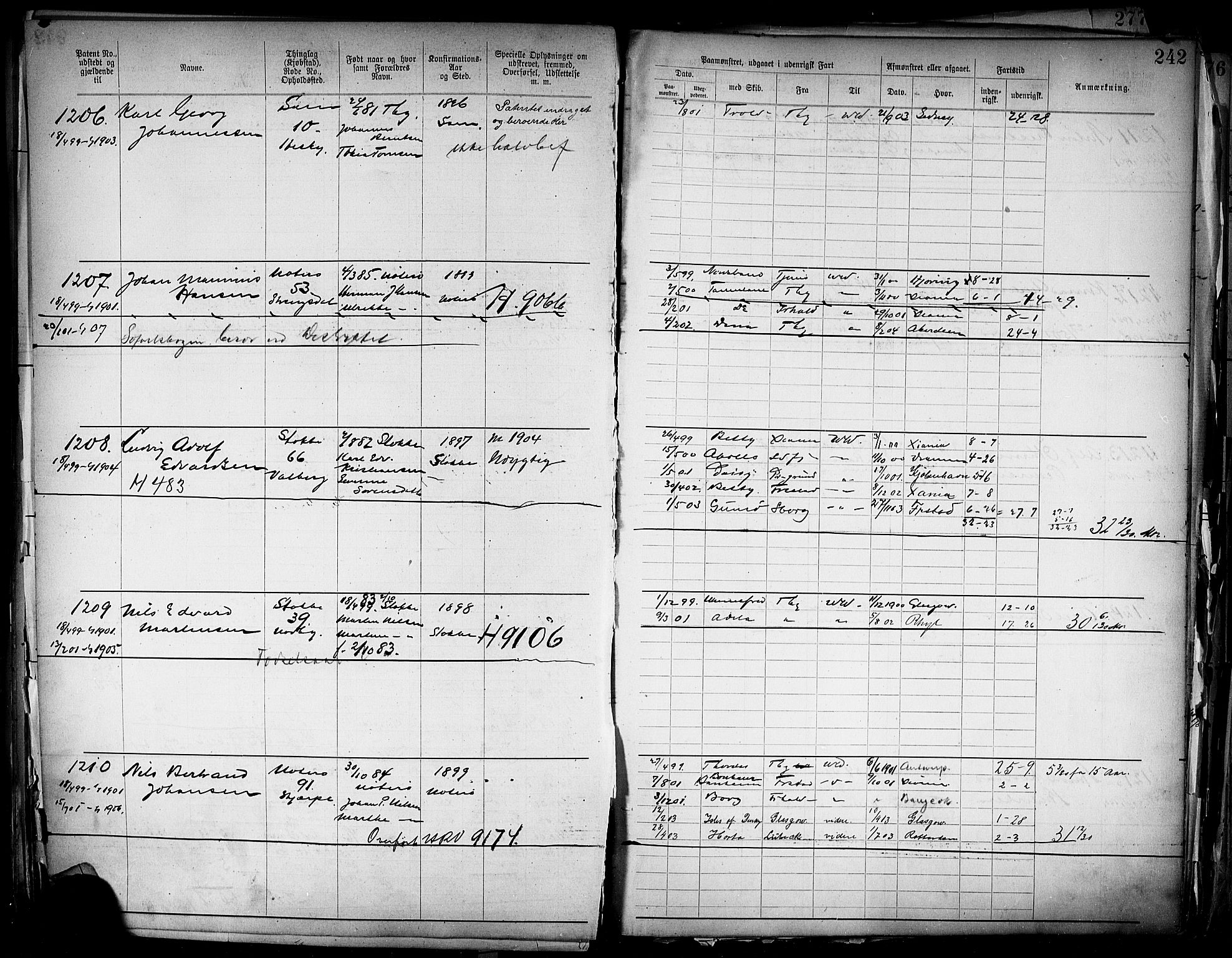 Tønsberg innrulleringskontor, AV/SAKO-A-786/F/Fb/L0004: Annotasjonsrulle Patent nr. 1-2400, 1892-1904, p. 208