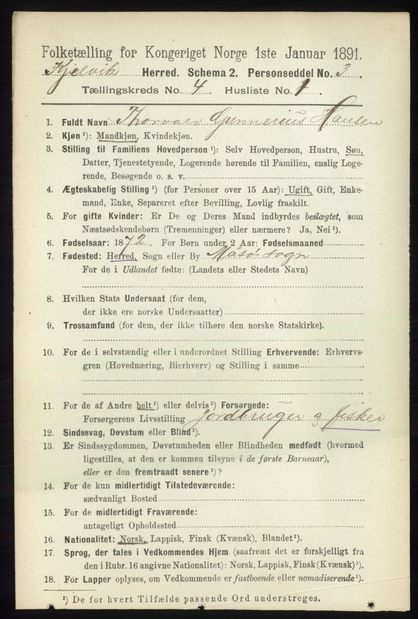 RA, 1891 census for 2019 Kjelvik, 1891, p. 426