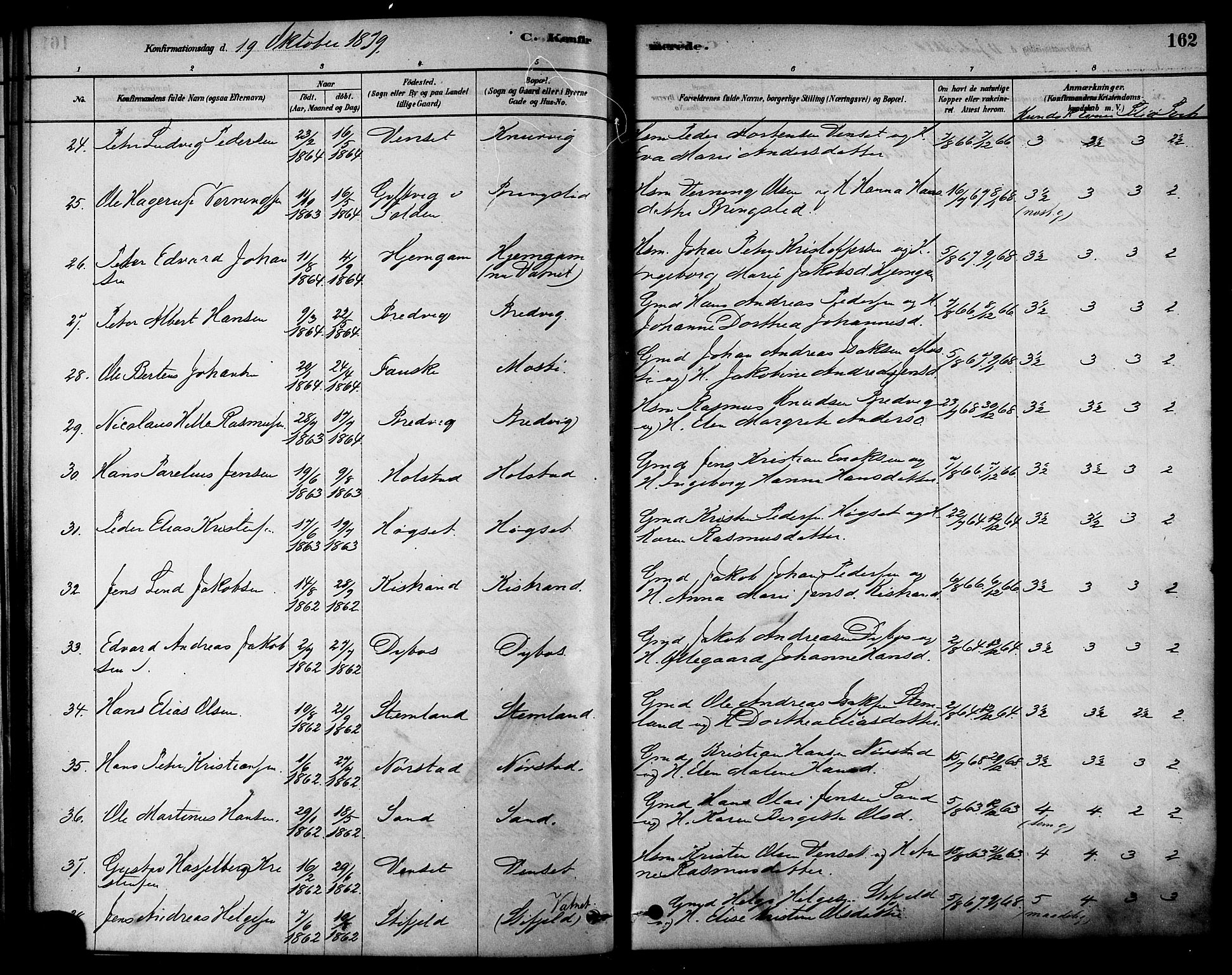 Ministerialprotokoller, klokkerbøker og fødselsregistre - Nordland, SAT/A-1459/852/L0740: Parish register (official) no. 852A10, 1878-1894, p. 162