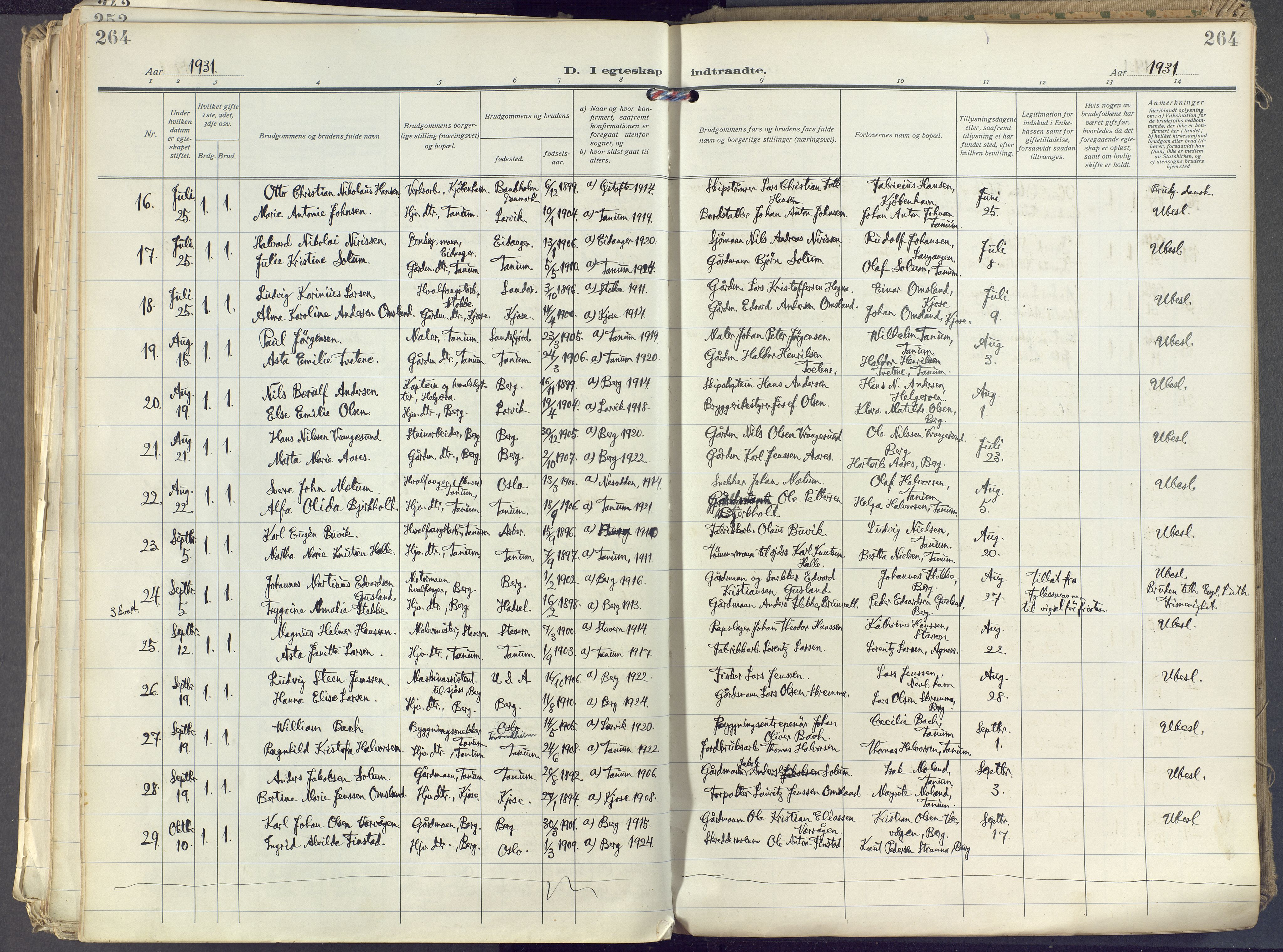 Brunlanes kirkebøker, AV/SAKO-A-342/F/Fc/L0004: Parish register (official) no. III 4, 1923-1943, p. 264