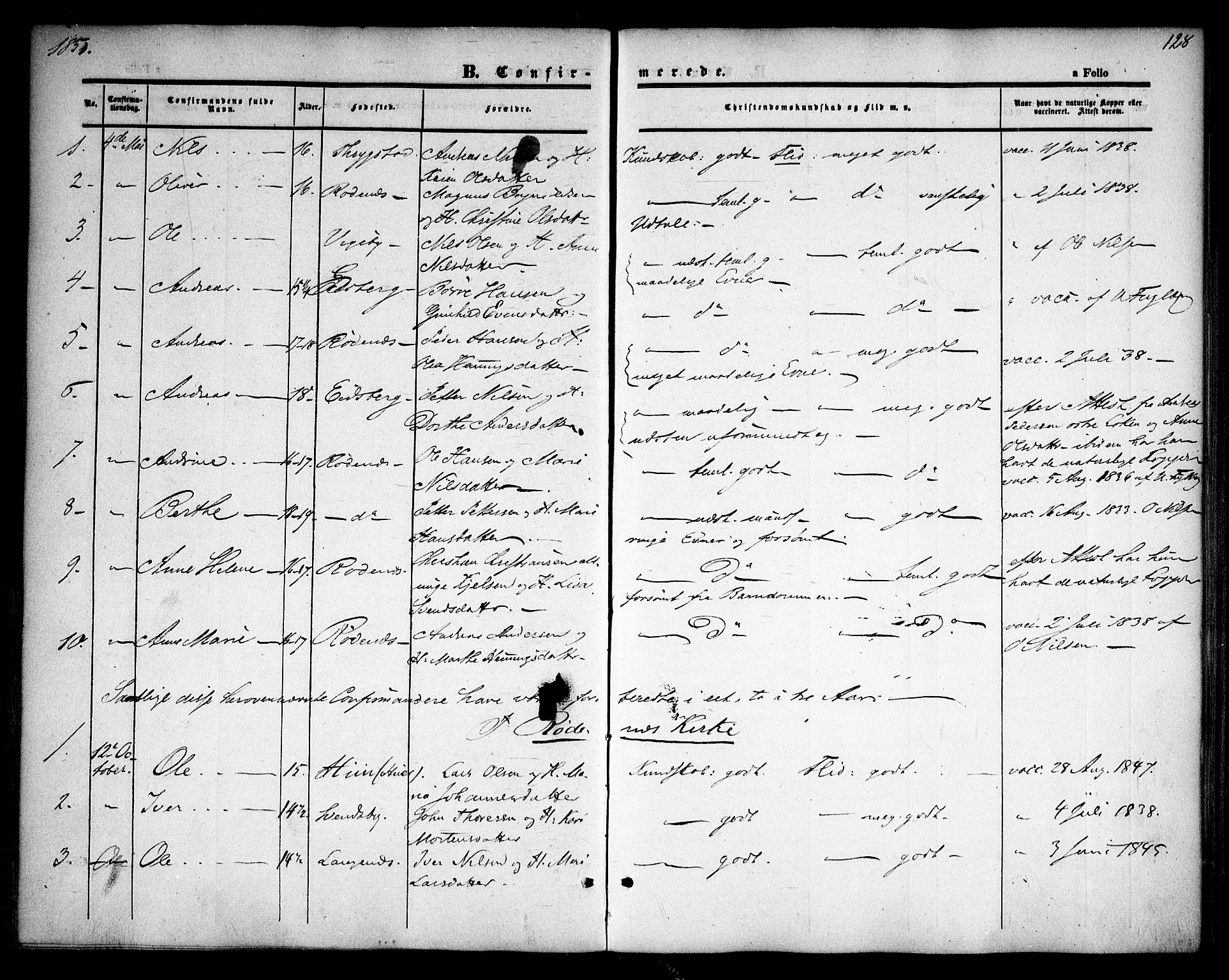 Rødenes prestekontor Kirkebøker, AV/SAO-A-2005/F/Fa/L0006: Parish register (official) no. I 6, 1850-1859, p. 128