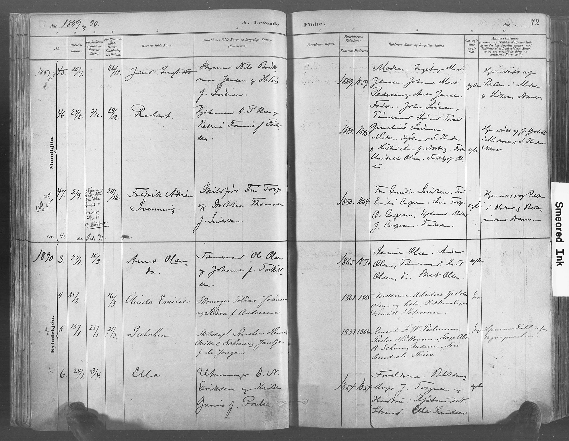 Risør sokneprestkontor, AV/SAK-1111-0035/F/Fa/L0005: Parish register (official) no. A 5, 1883-1895, p. 72