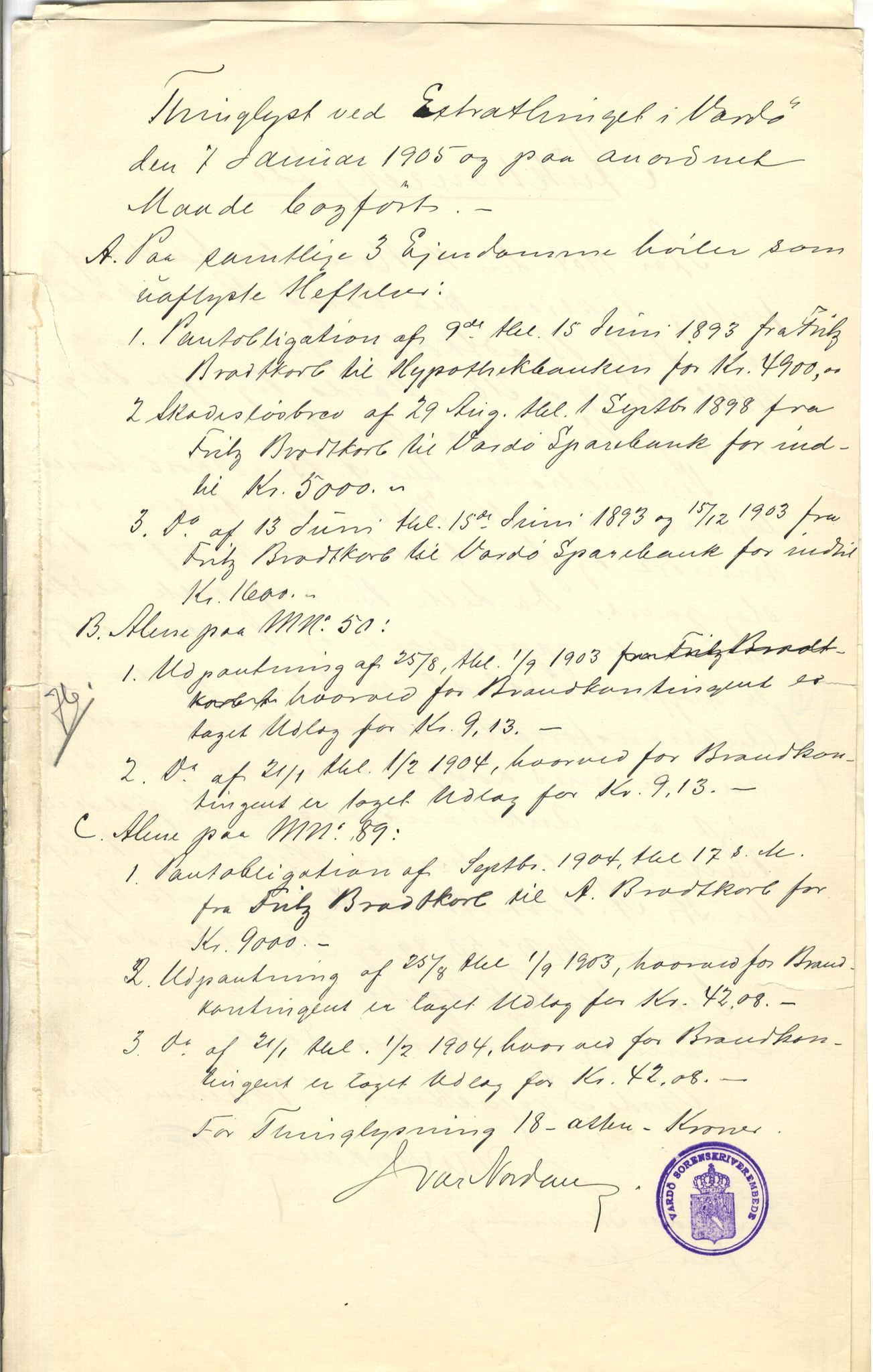 Brodtkorb handel A/S, VAMU/A-0001/Q/Qb/L0001: Skjøter og grunnbrev i Vardø by, 1822-1943, p. 414