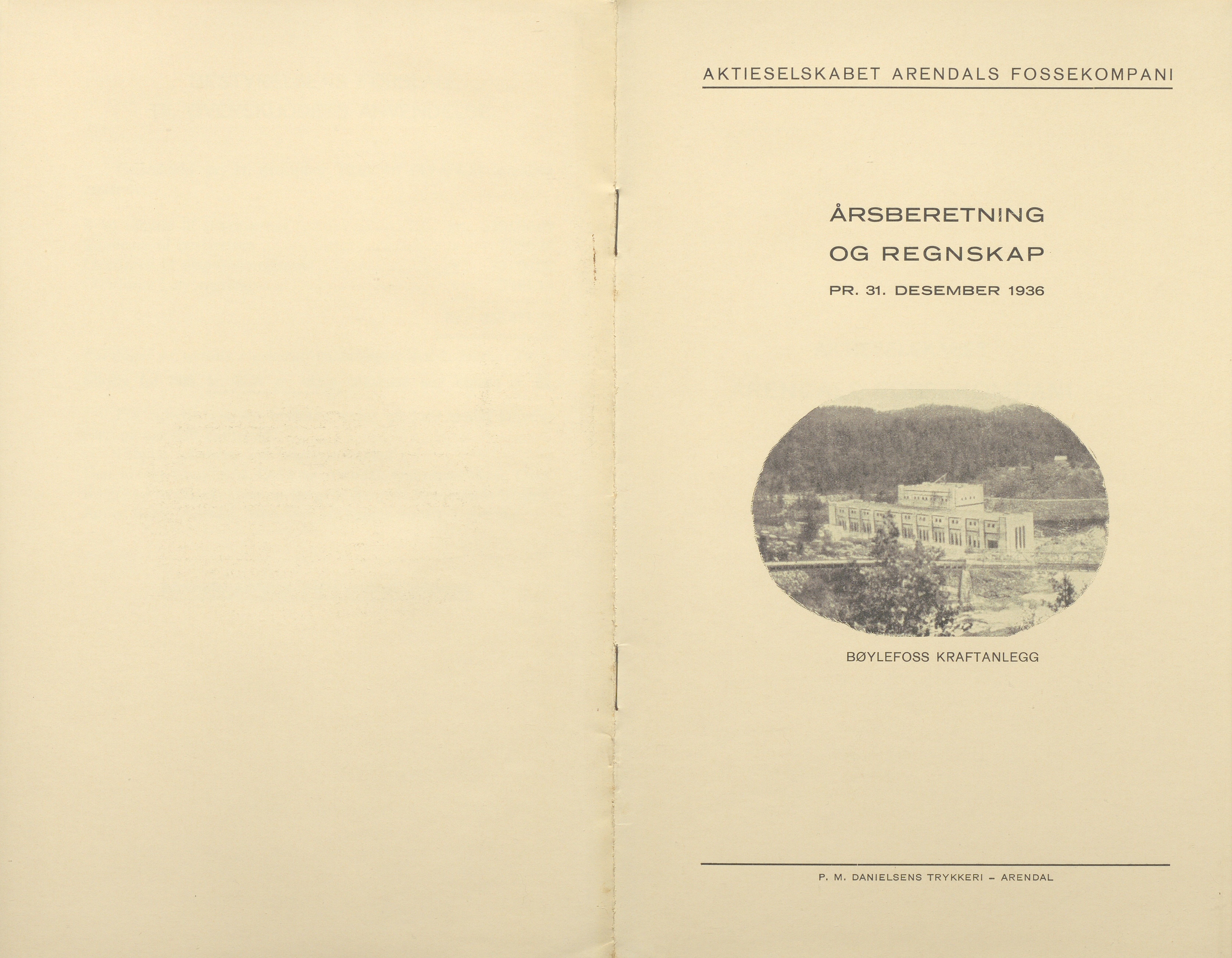 Arendals Fossekompani, AAKS/PA-2413/X/X01/L0001/0010: Beretninger, regnskap, balansekonto, gevinst- og tapskonto / Årsberetning og regnskap 1936 - 1942, 1936-1942