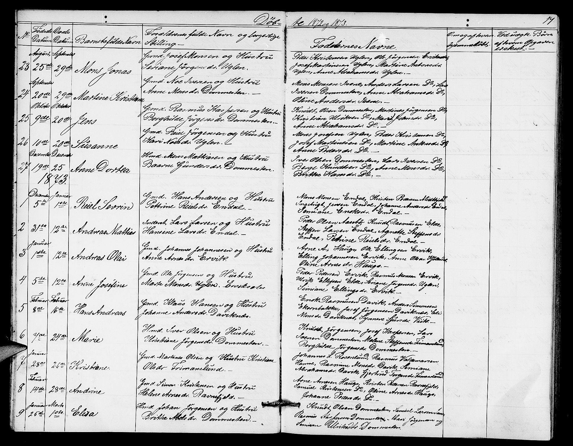 Davik sokneprestembete, AV/SAB-A-79701/H/Hab/Haba/L0001: Parish register (copy) no. A 1, 1866-1889, p. 17