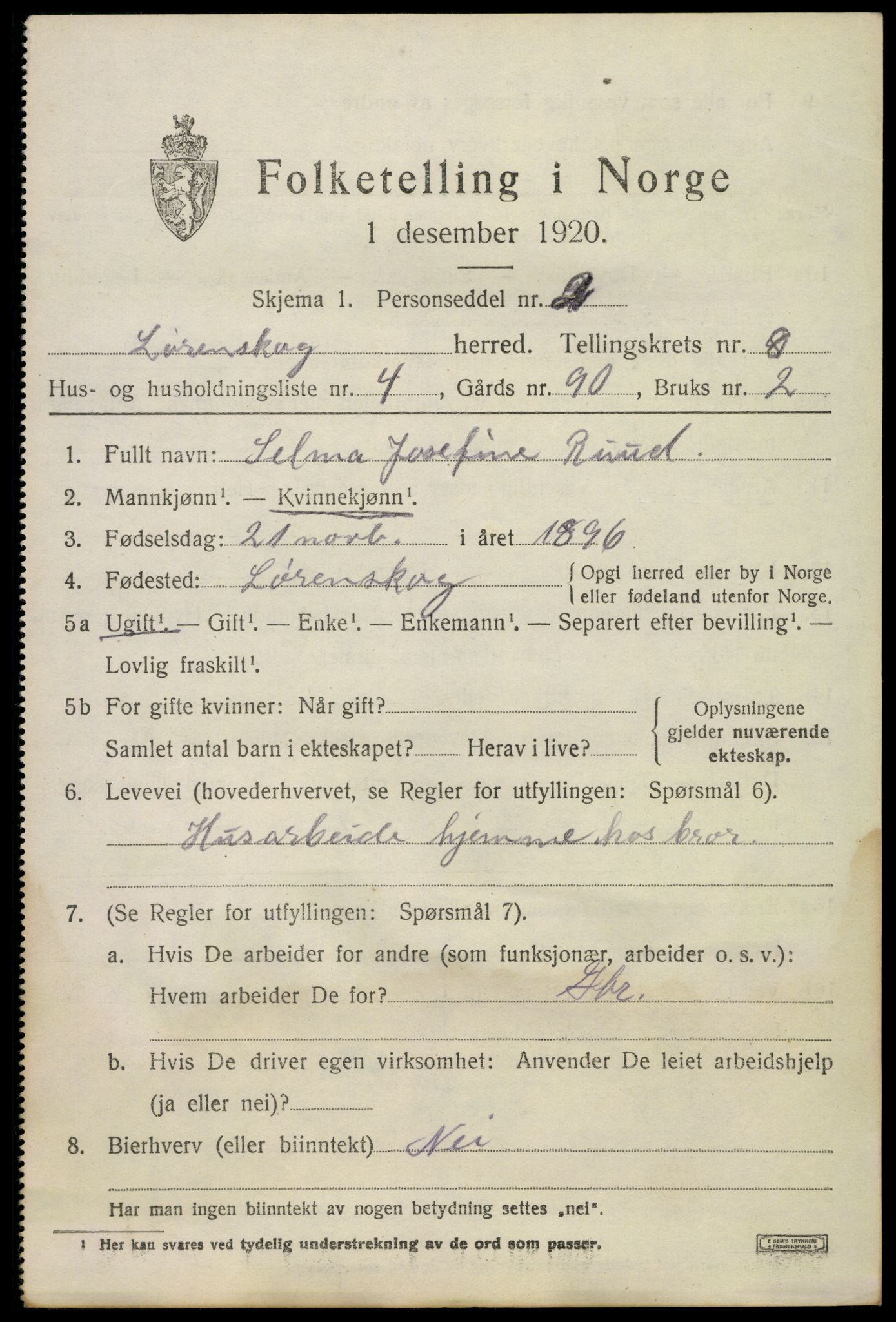 SAO, 1920 census for Lørenskog, 1920, p. 6306