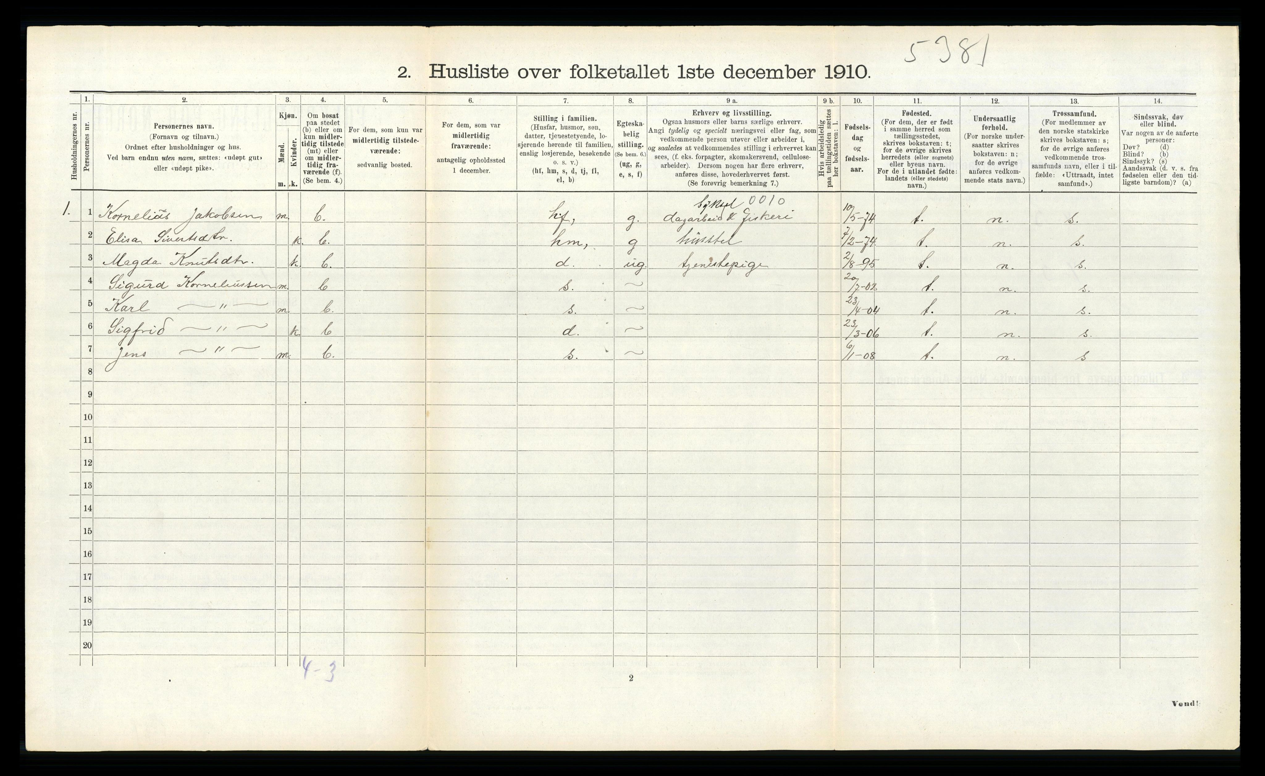 RA, 1910 census for Sande, 1910, p. 131