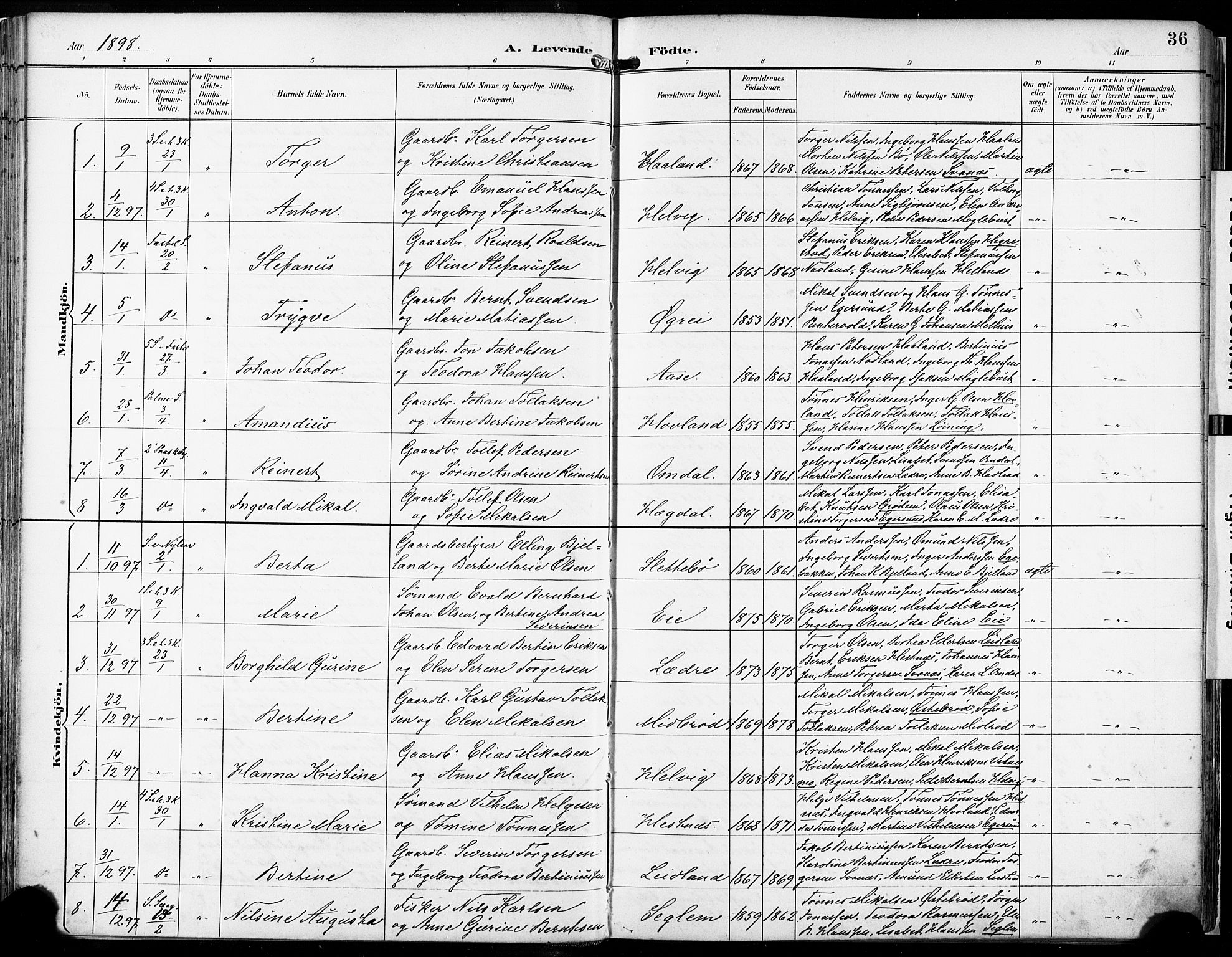 Eigersund sokneprestkontor, SAST/A-101807/S08/L0018: Parish register (official) no. A 17, 1892-1905, p. 36