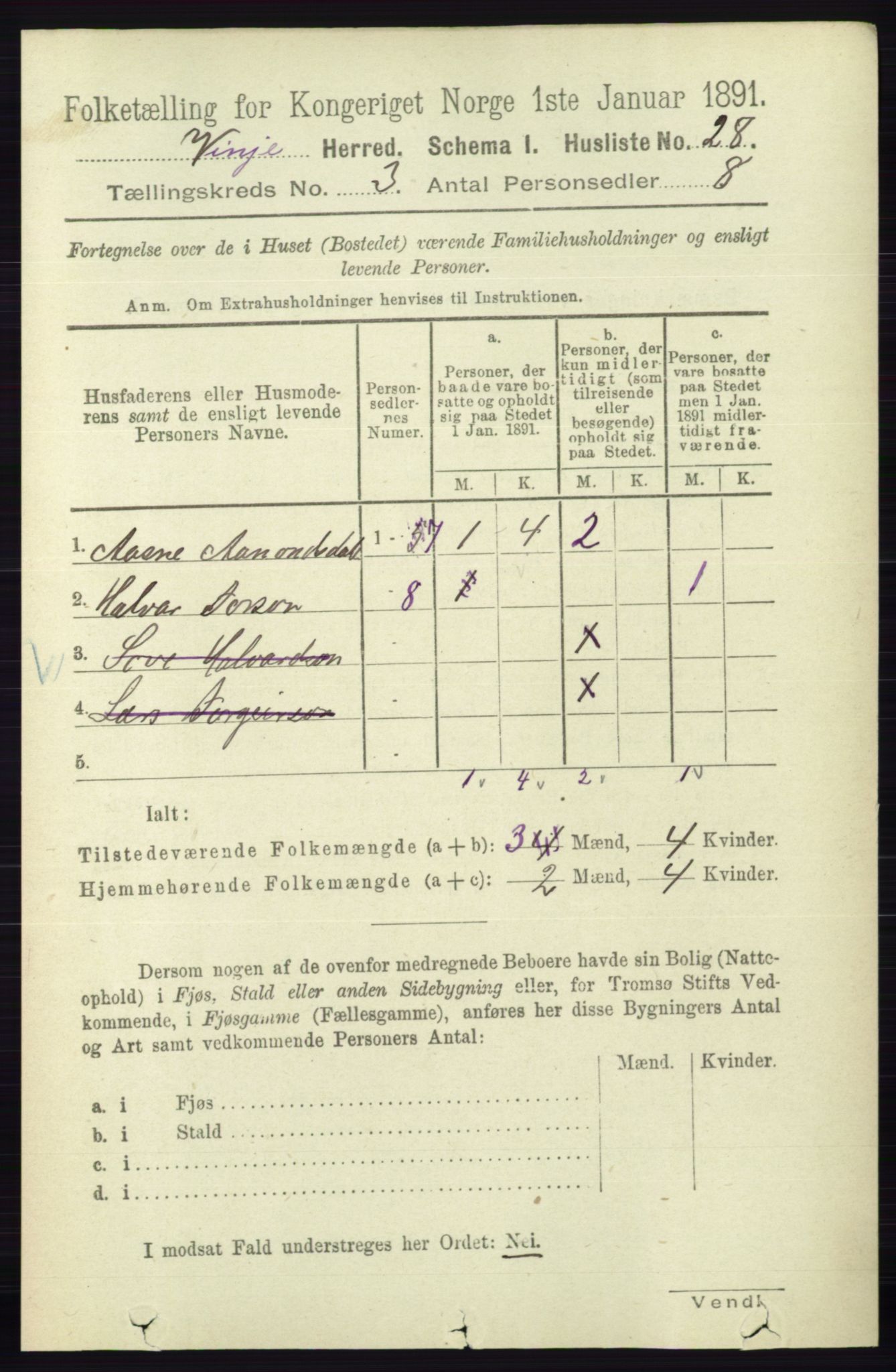 RA, 1891 census for 0834 Vinje, 1891, p. 628