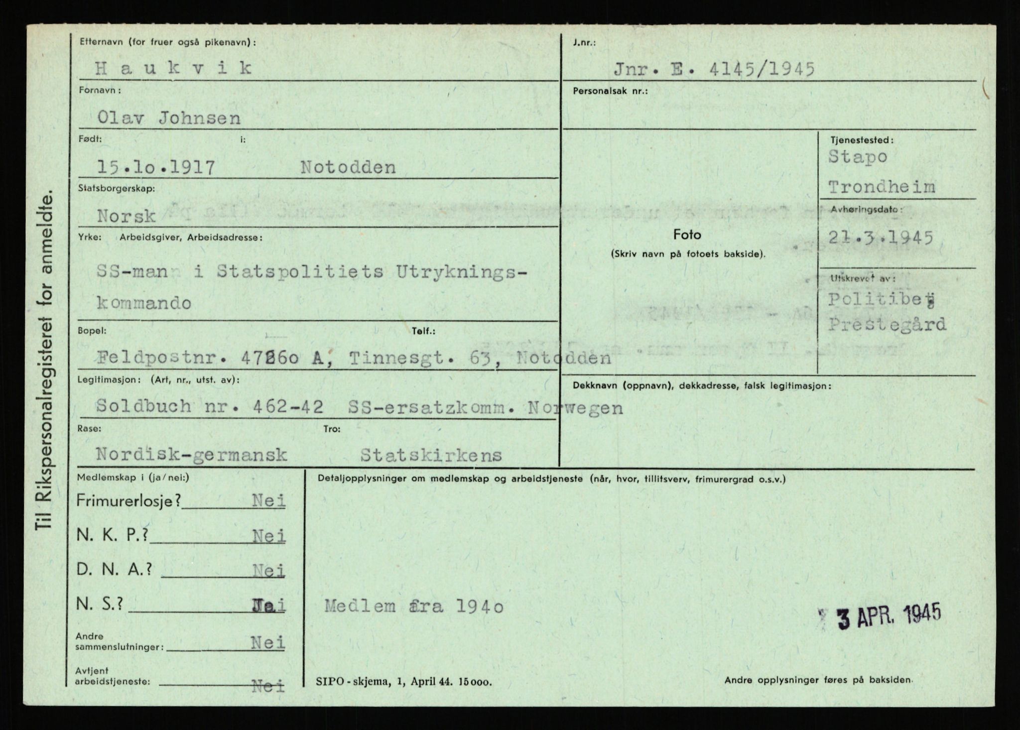 Statspolitiet - Hovedkontoret / Osloavdelingen, AV/RA-S-1329/C/Ca/L0006: Hanche - Hokstvedt, 1943-1945, p. 2779