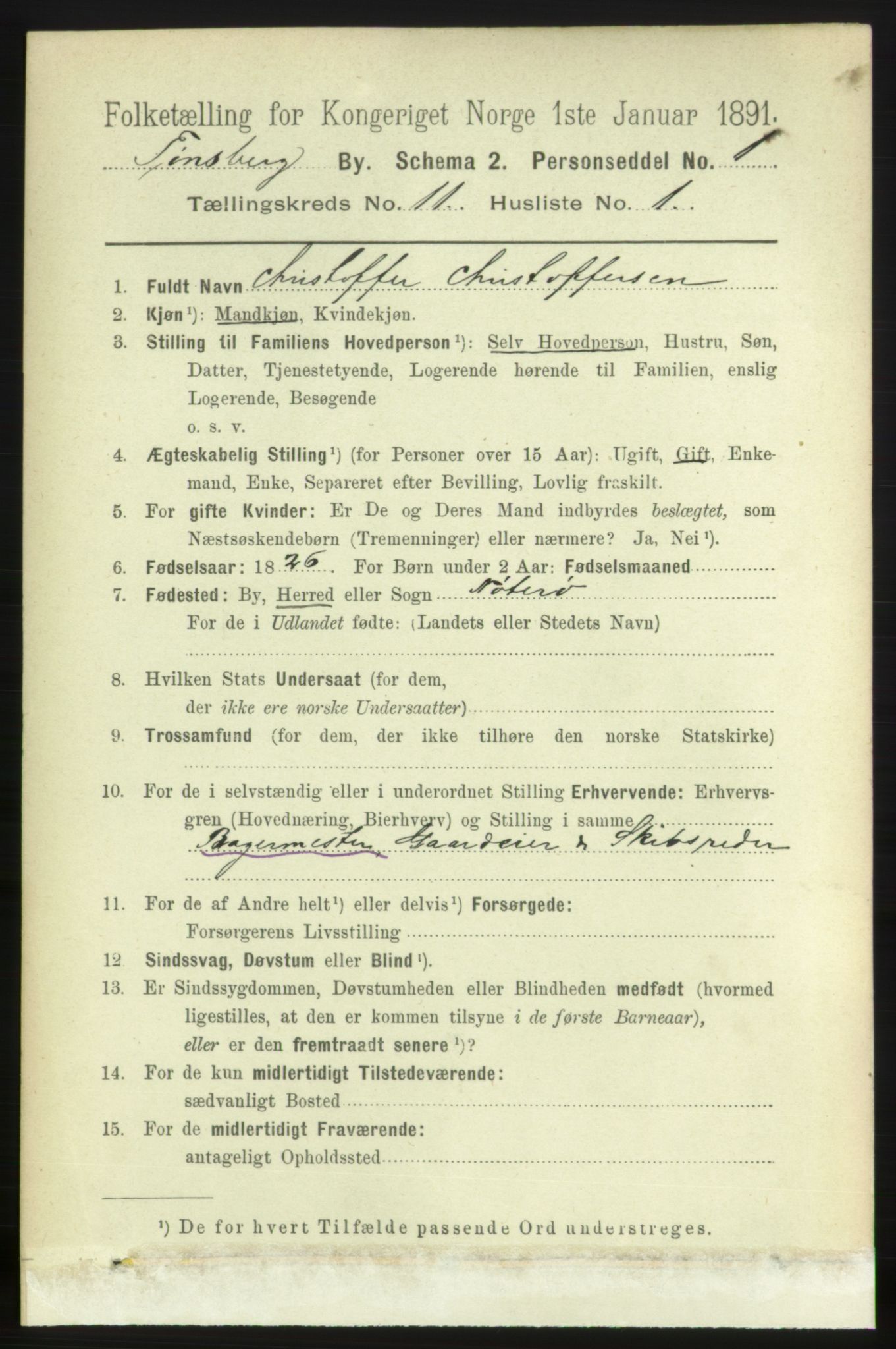 RA, 1891 census for 0705 Tønsberg, 1891, p. 3852