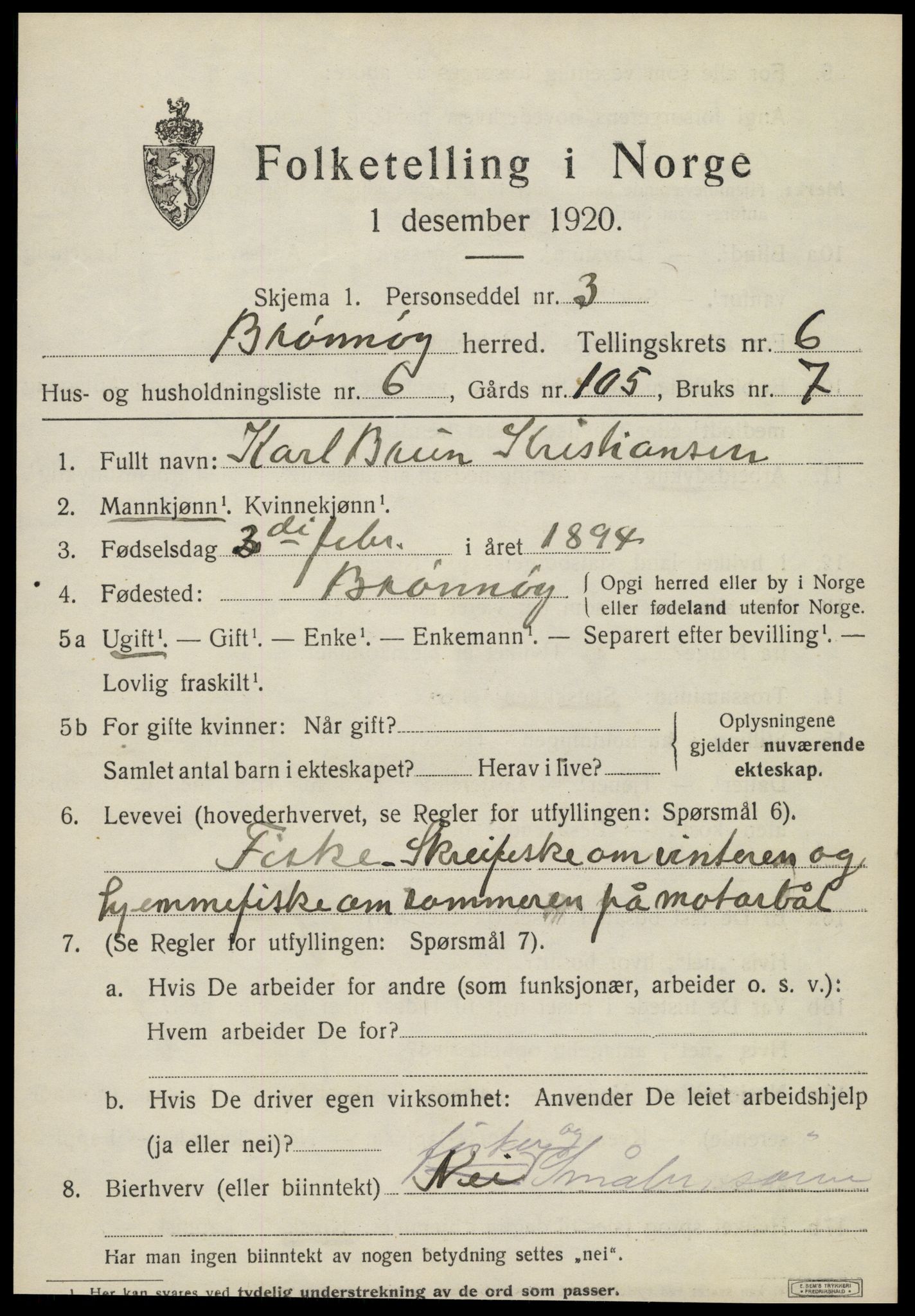 SAT, 1920 census for Brønnøy, 1920, p. 4372