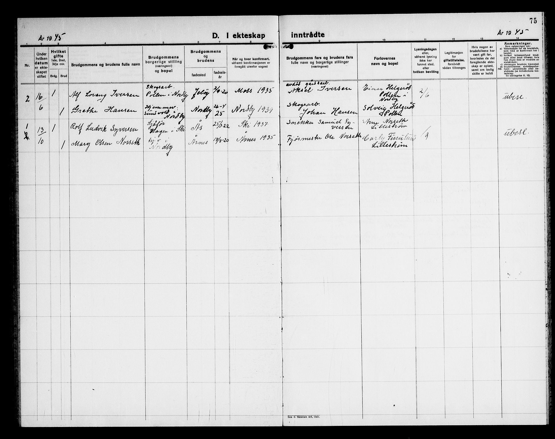 Ås prestekontor Kirkebøker, SAO/A-10894/G/Gb/L0003: Parish register (copy) no. II 3, 1937-1947, p. 75