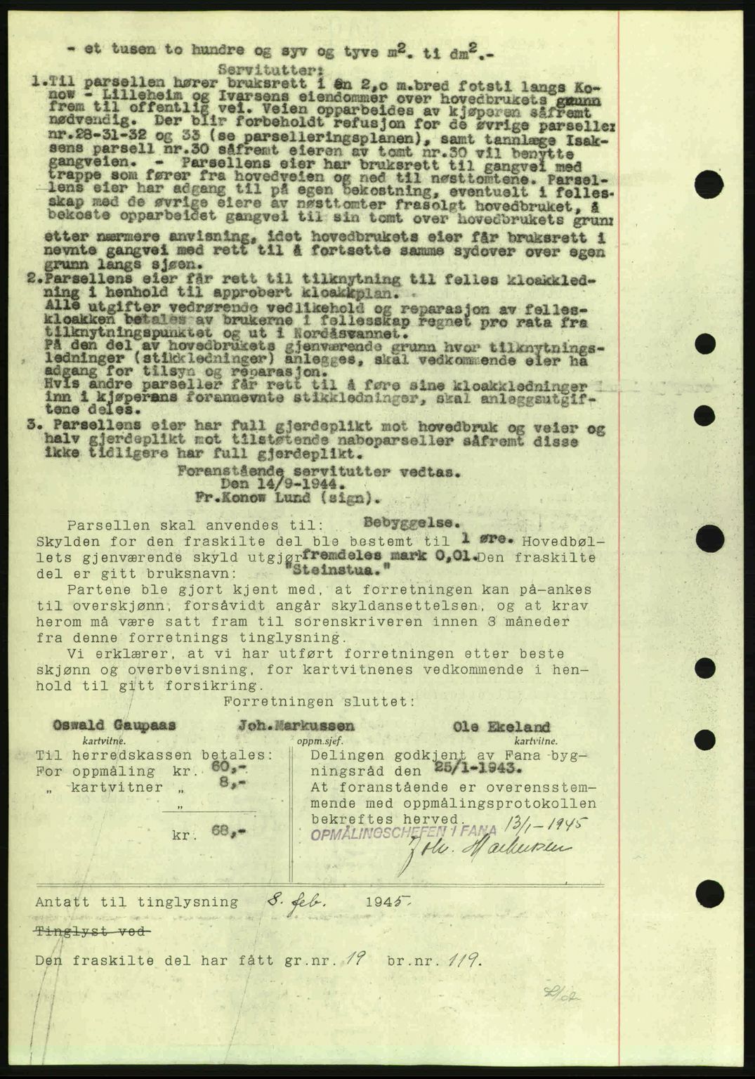 Midhordland sorenskriveri, SAB/A-3001/1/G/Gb/Gbj/L0019: Mortgage book no. A37-38, 1944-1945, Diary no: : 398/1945