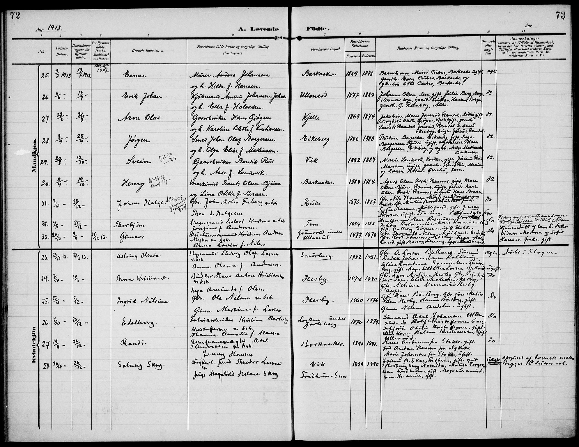 Sem kirkebøker, SAKO/A-5/F/Fa/L0012: Parish register (official) no. I 12, 1905-1915, p. 72-73