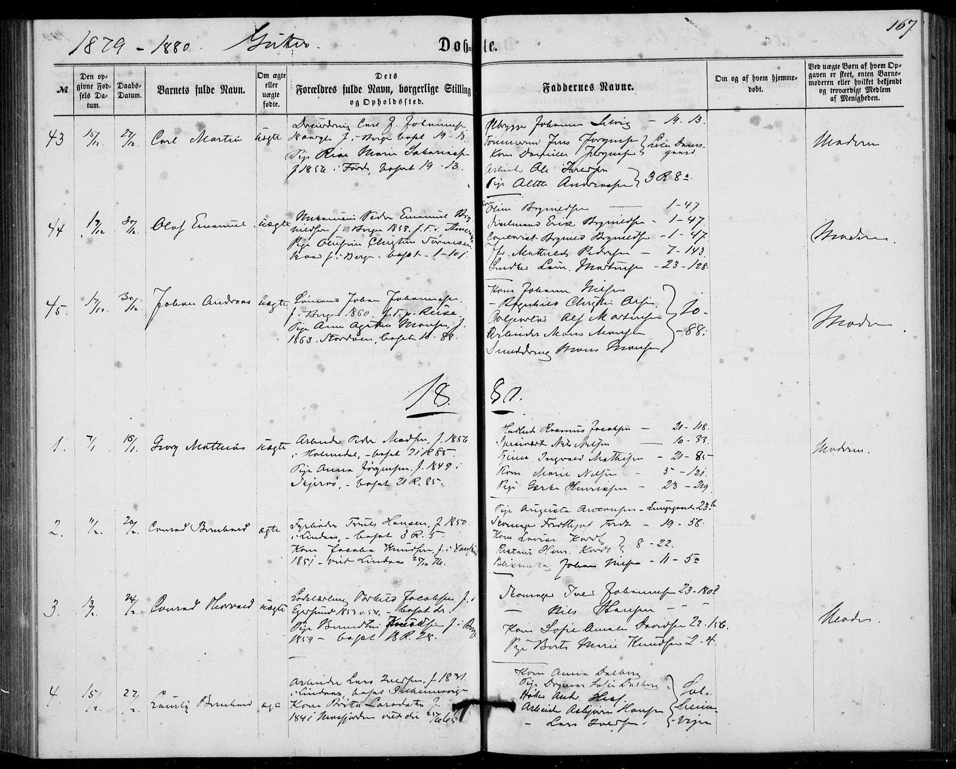 Fødselsstiftelsens sokneprestembete, ført av overlegen*, SAB/-: Parish register (official) no. A 1, 1863-1883, p. 167