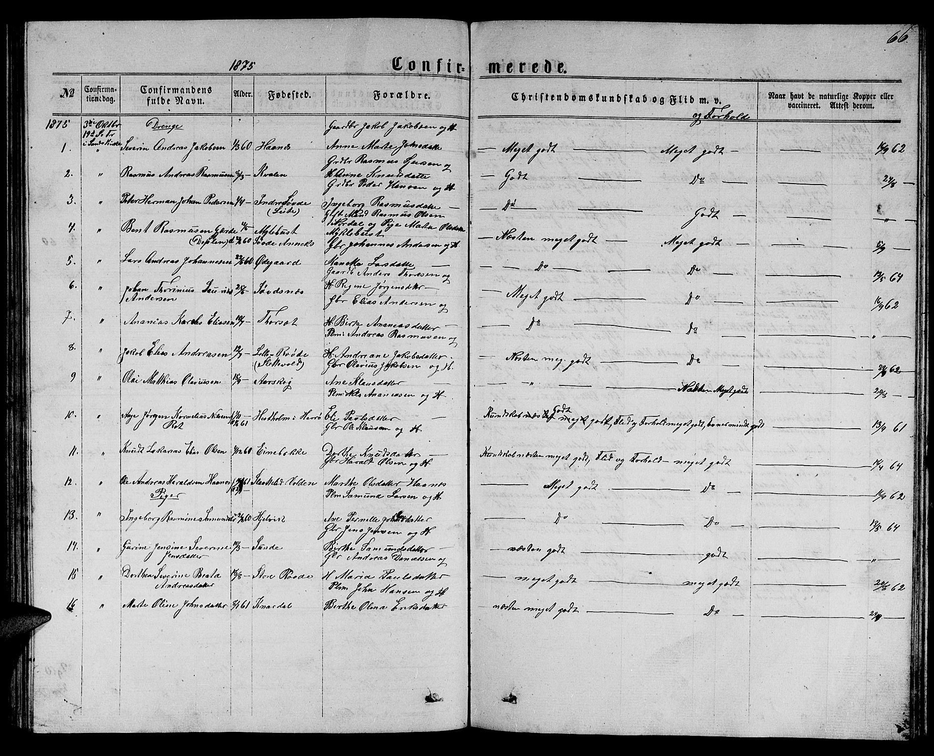 Ministerialprotokoller, klokkerbøker og fødselsregistre - Møre og Romsdal, AV/SAT-A-1454/504/L0059: Parish register (copy) no. 504C01, 1863-1883, p. 66