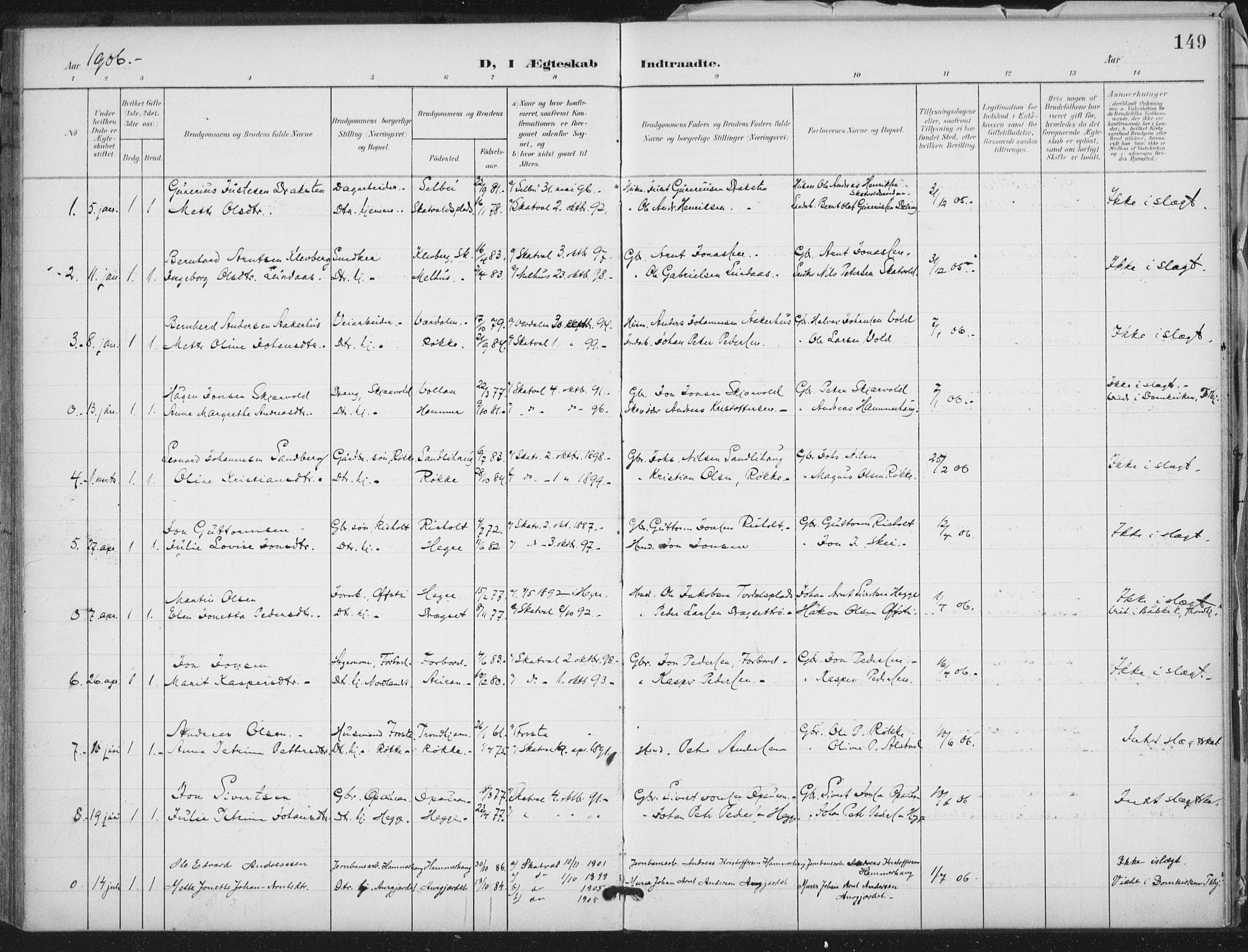 Ministerialprotokoller, klokkerbøker og fødselsregistre - Nord-Trøndelag, SAT/A-1458/712/L0101: Parish register (official) no. 712A02, 1901-1916, p. 149