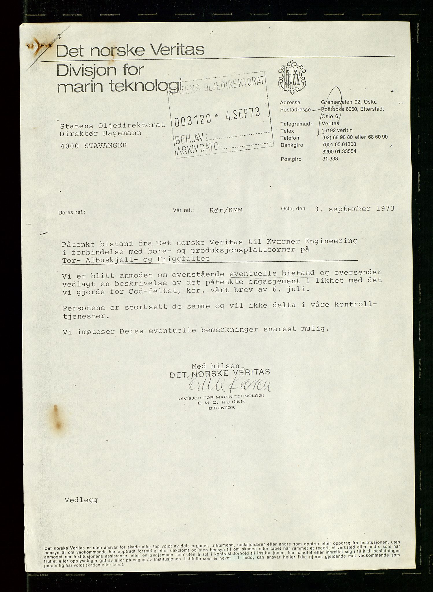 Oljedirektoratet, SAST/A-101366/Da/L0033: Sakarkiv: Albuskjell - Ekofisk, 1973