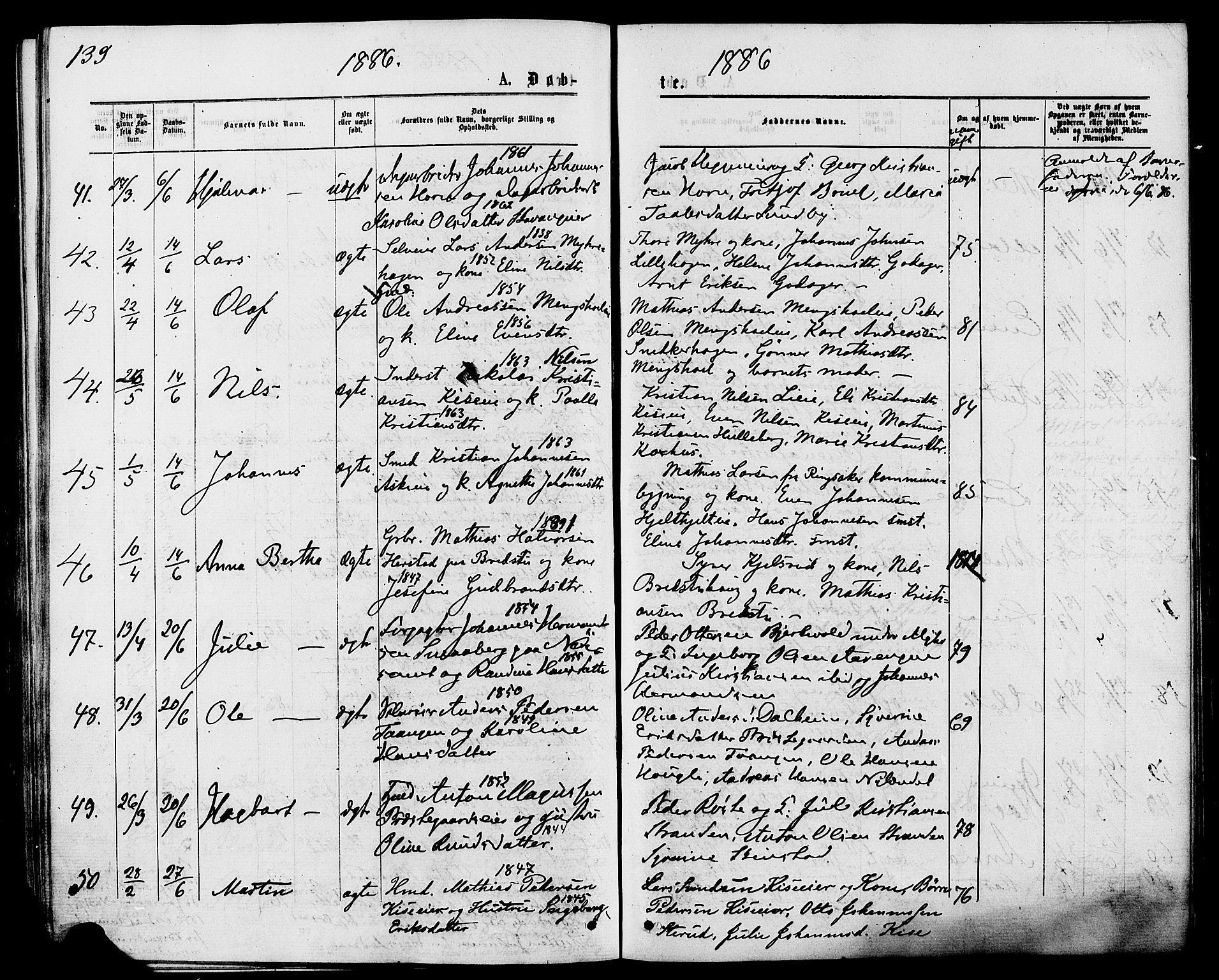 Nes prestekontor, Hedmark, AV/SAH-PREST-020/K/Ka/L0005: Parish register (official) no. 5, 1872-1886, p. 139