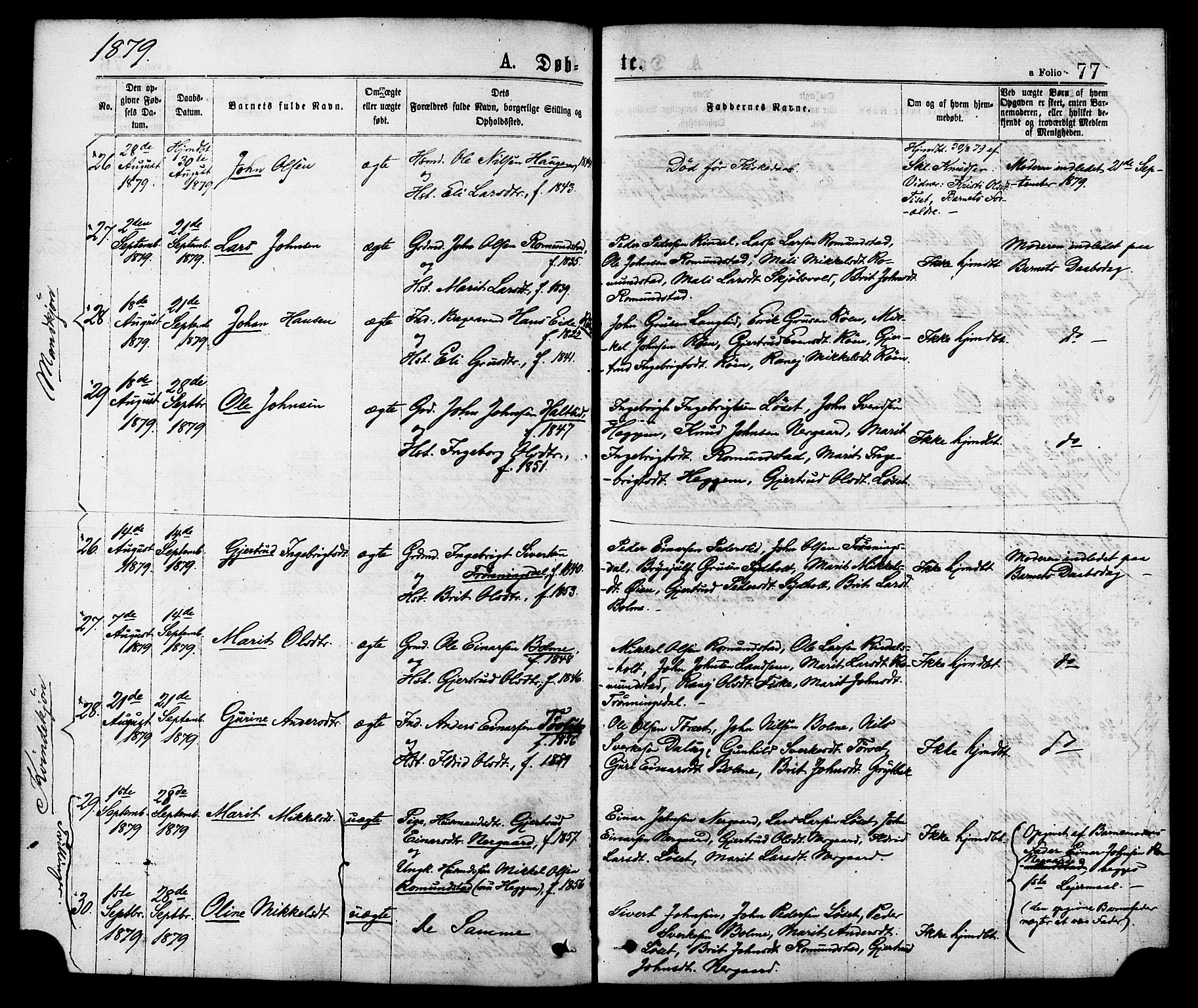 Ministerialprotokoller, klokkerbøker og fødselsregistre - Møre og Romsdal, AV/SAT-A-1454/598/L1068: Parish register (official) no. 598A02, 1872-1881, p. 77