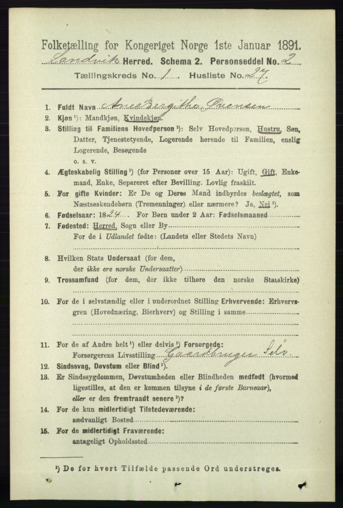 RA, 1891 census for 0924 Landvik, 1891, p. 237