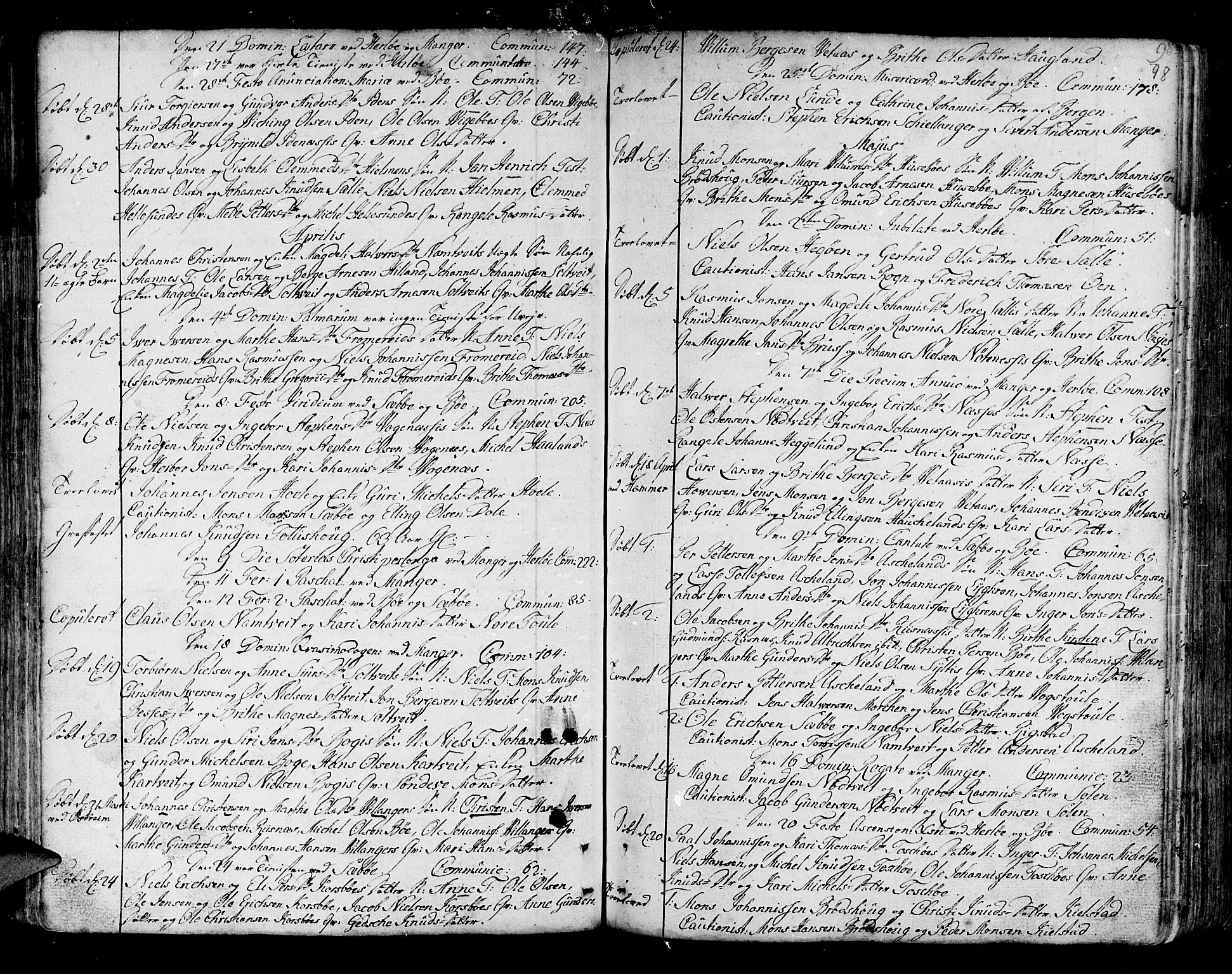 Manger sokneprestembete, AV/SAB-A-76801/H/Haa: Parish register (official) no. A 1, 1759-1791, p. 98