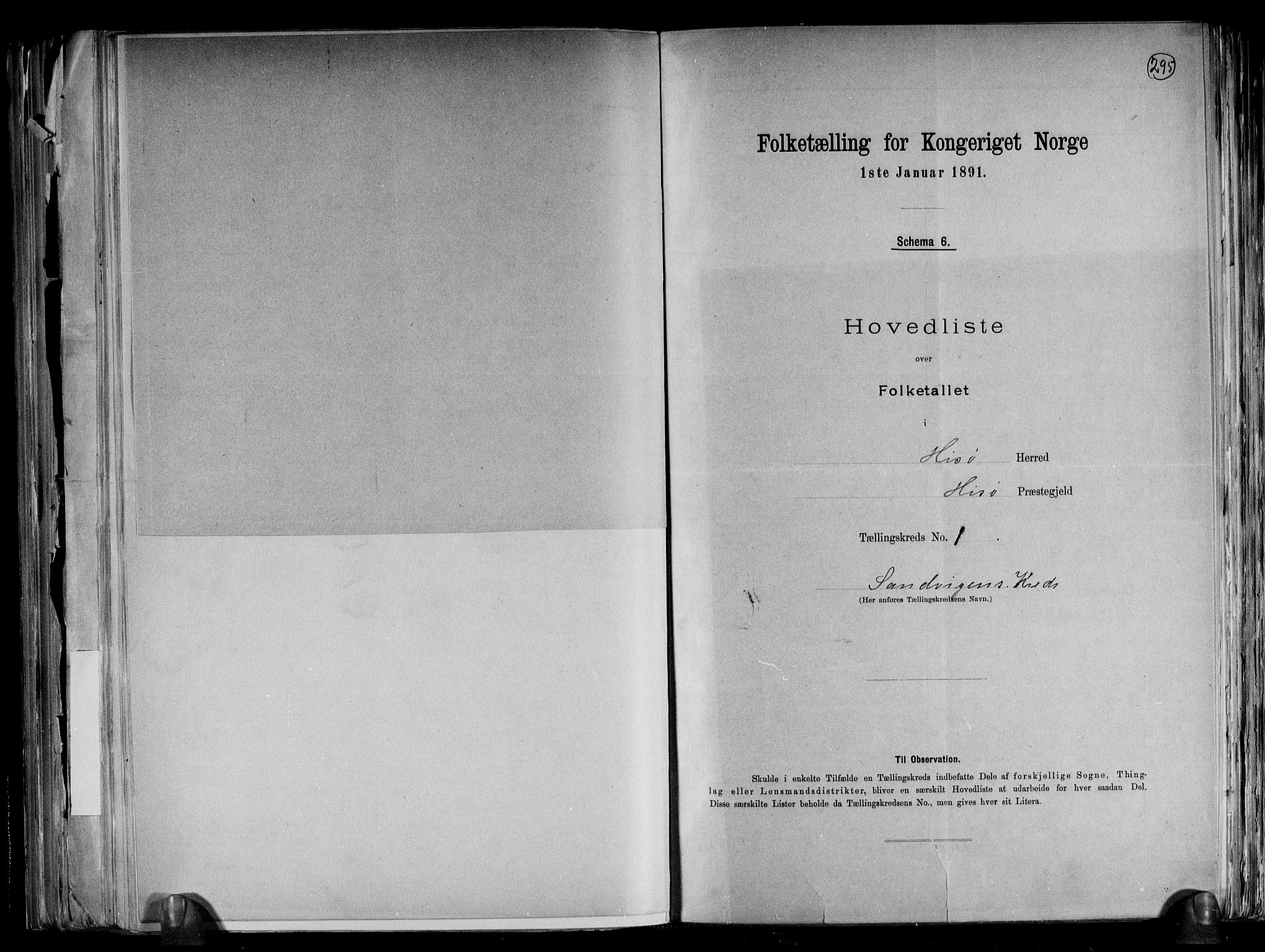 RA, 1891 census for 0922 Hisøy, 1891, p. 5