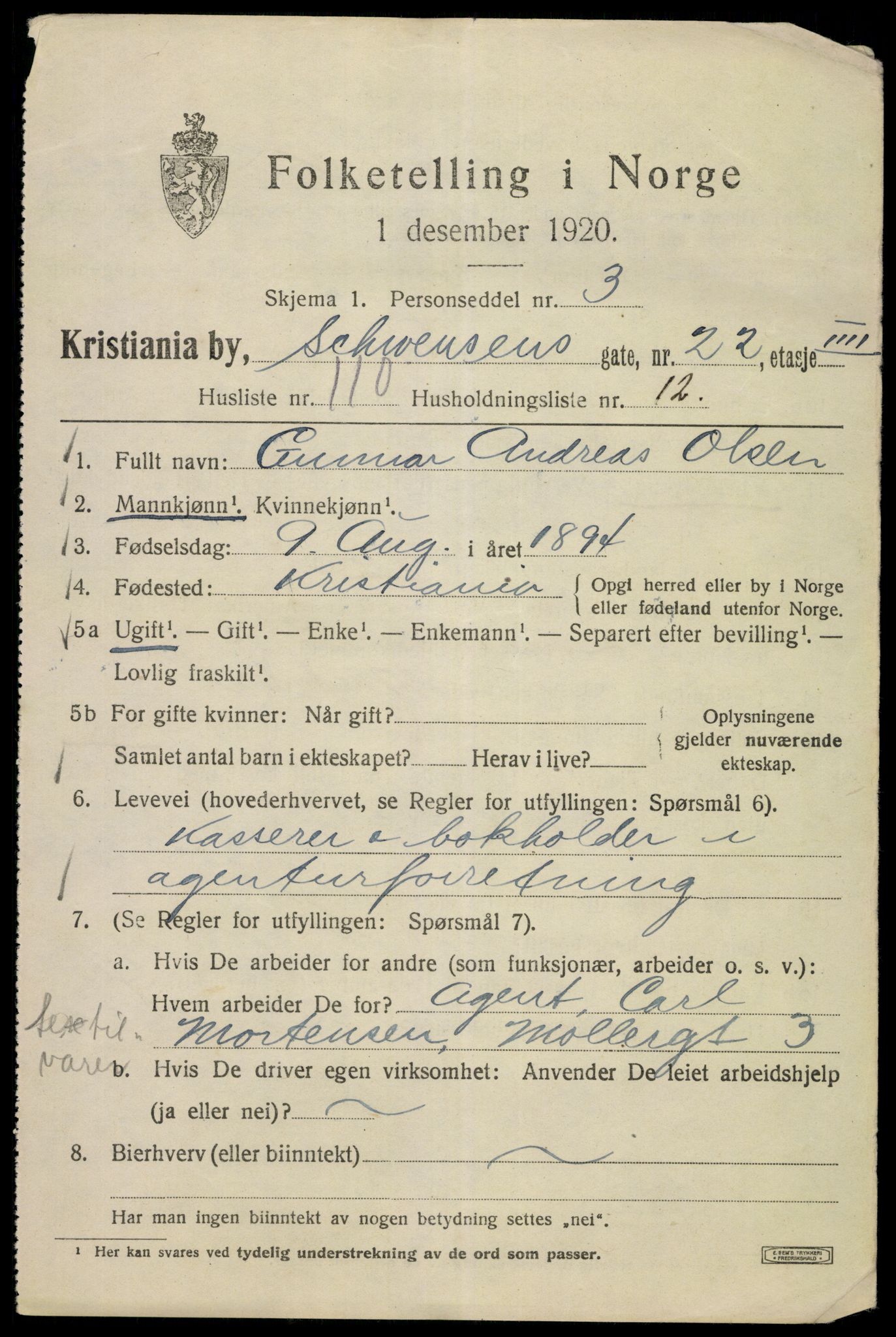 SAO, 1920 census for Kristiania, 1920, p. 501387