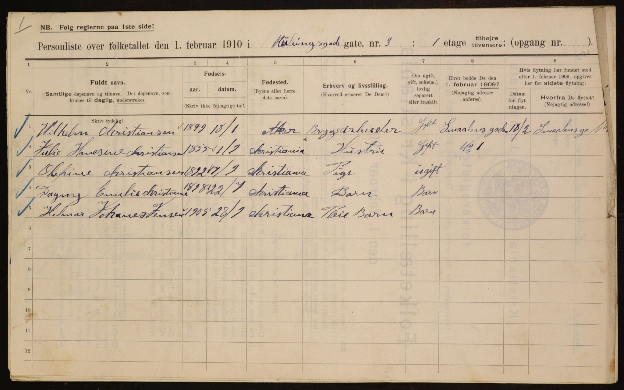 OBA, Municipal Census 1910 for Kristiania, 1910, p. 79285