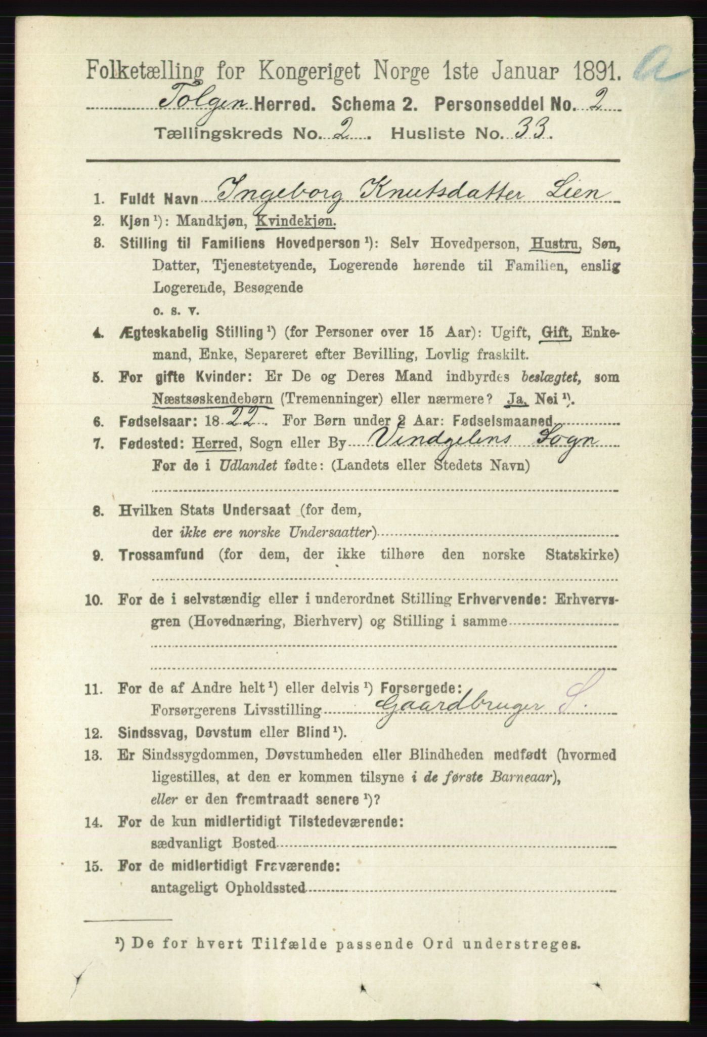 RA, 1891 census for 0436 Tolga, 1891, p. 489