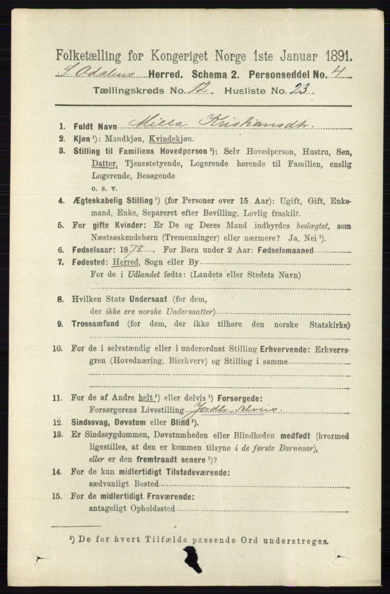 RA, 1891 census for 0419 Sør-Odal, 1891, p. 5501